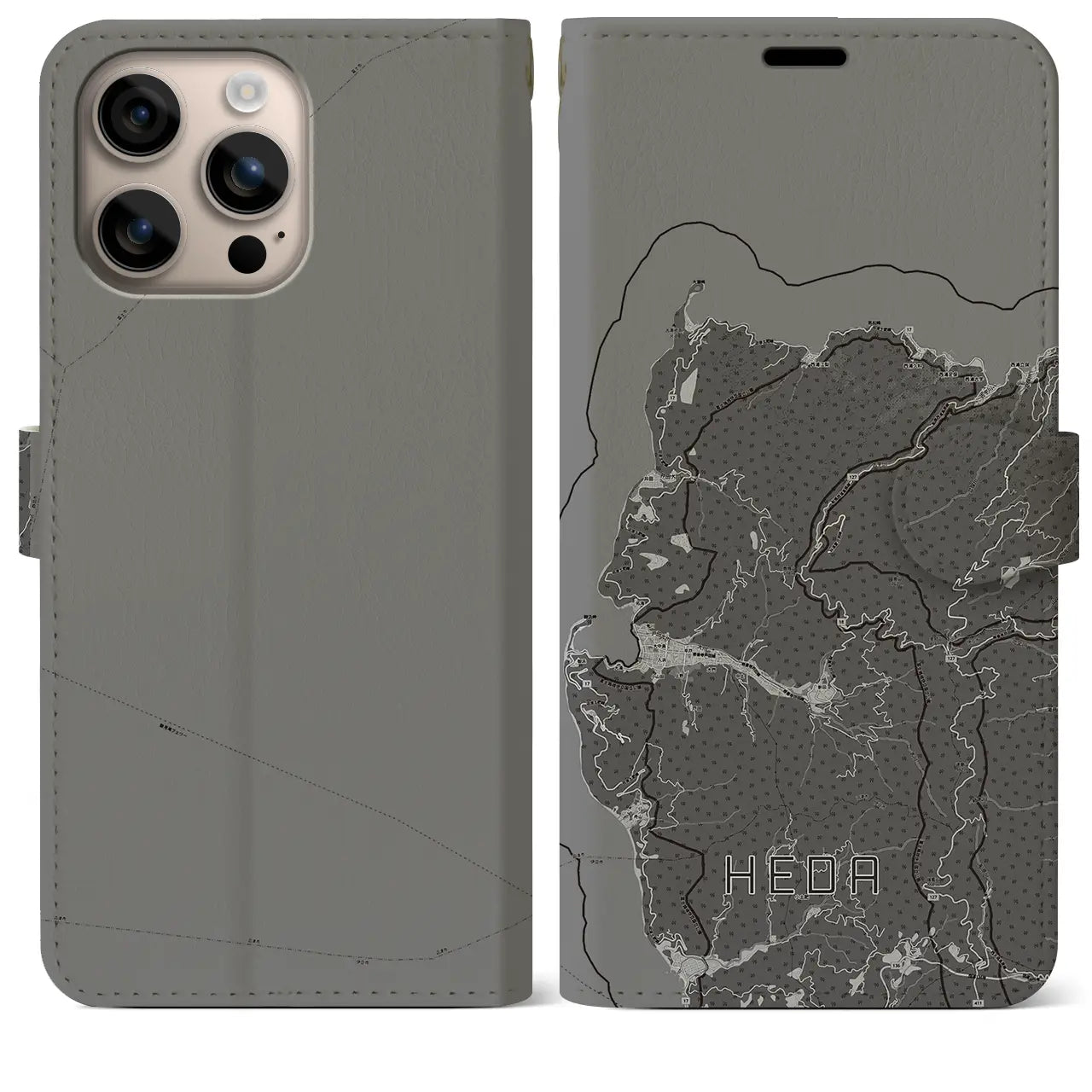 【戸田(静岡県)】地図柄iPhoneケース(手帳タイプ)モノトーン・iPhone 16 Plus 用