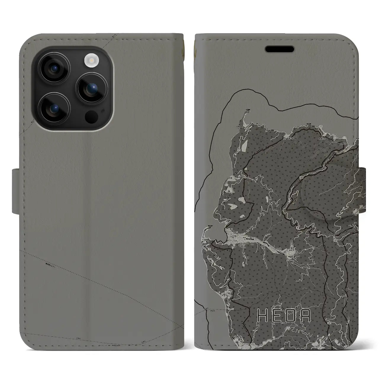 【戸田(静岡県)】地図柄iPhoneケース(手帳タイプ)モノトーン・iPhone 16 用