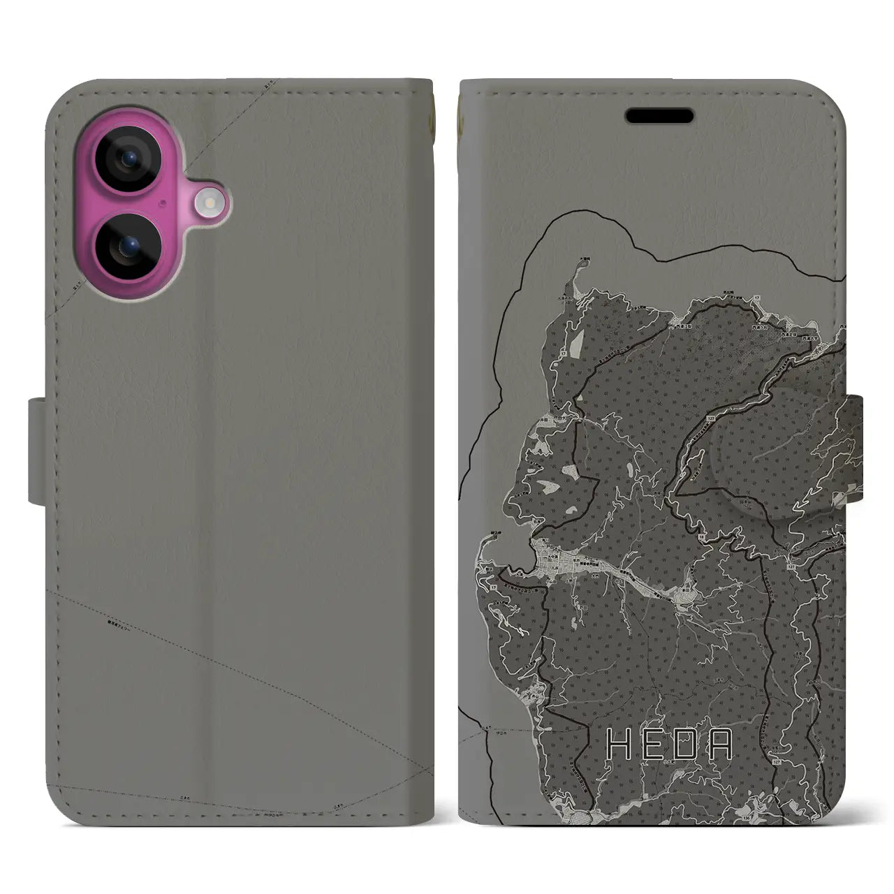 【戸田(静岡県)】地図柄iPhoneケース(手帳タイプ)モノトーン・iPhone 16 Pro 用