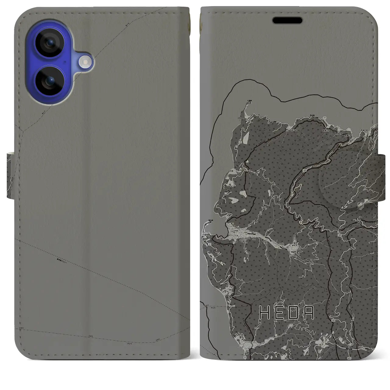 【戸田(静岡県)】地図柄iPhoneケース(手帳タイプ)モノトーン・iPhone 16 Pro Max 用