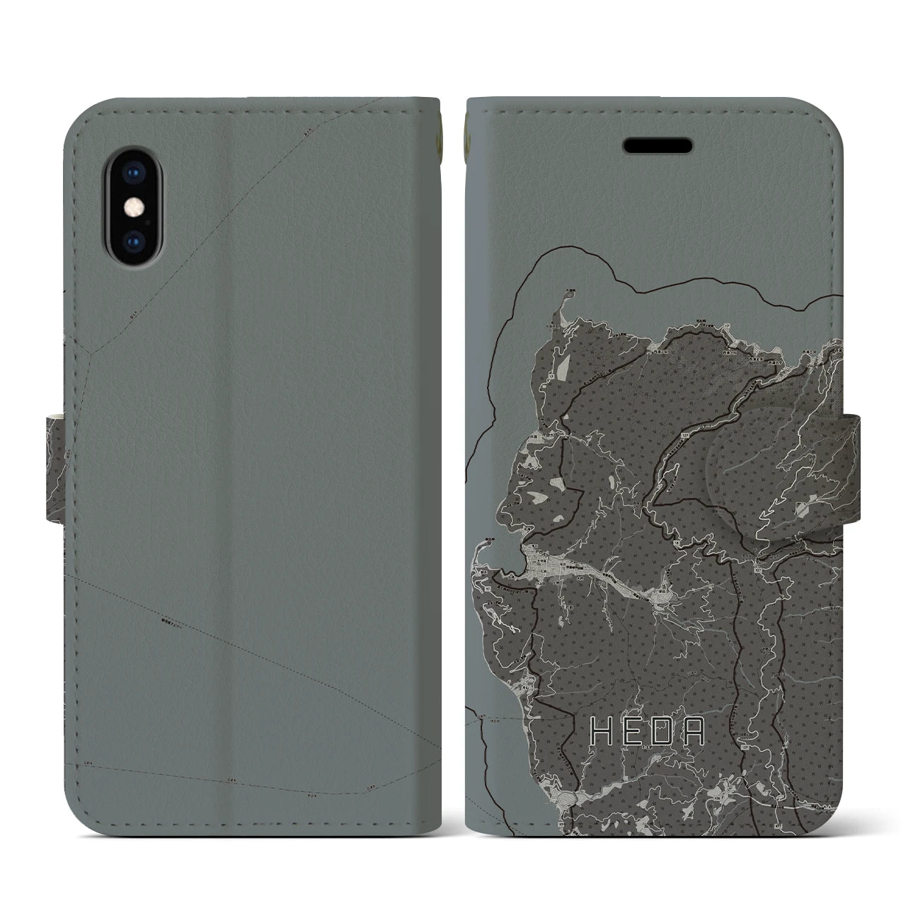 【戸田(静岡県)】地図柄iPhoneケース(手帳タイプ)モノトーン・iPhone XS / X 用