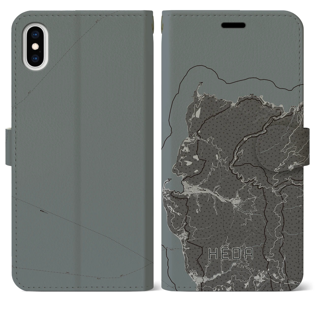 【戸田(静岡県)】地図柄iPhoneケース(手帳タイプ)モノトーン・iPhone XS Max 用