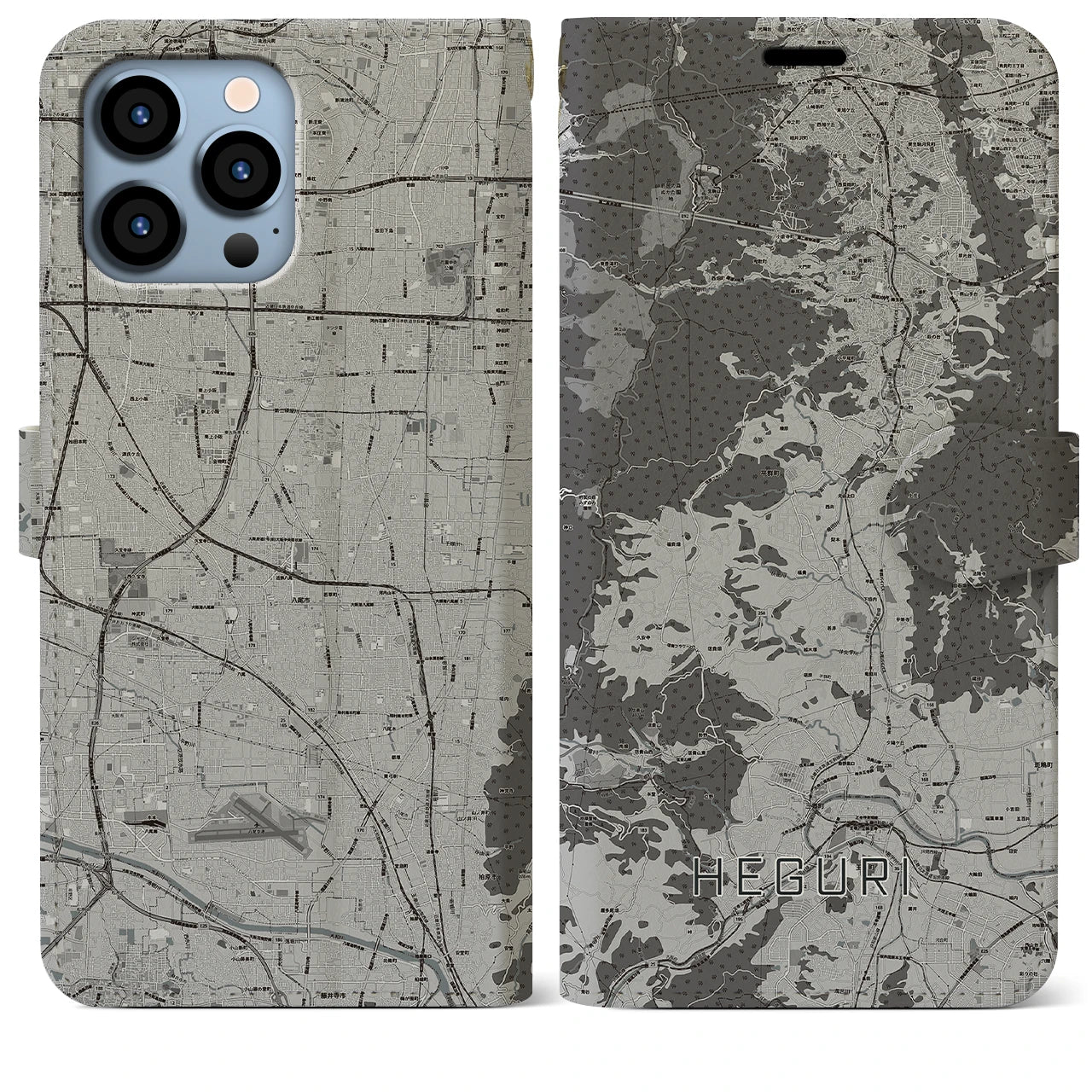 【平群(奈良県)】地図柄iPhoneケース(手帳タイプ)