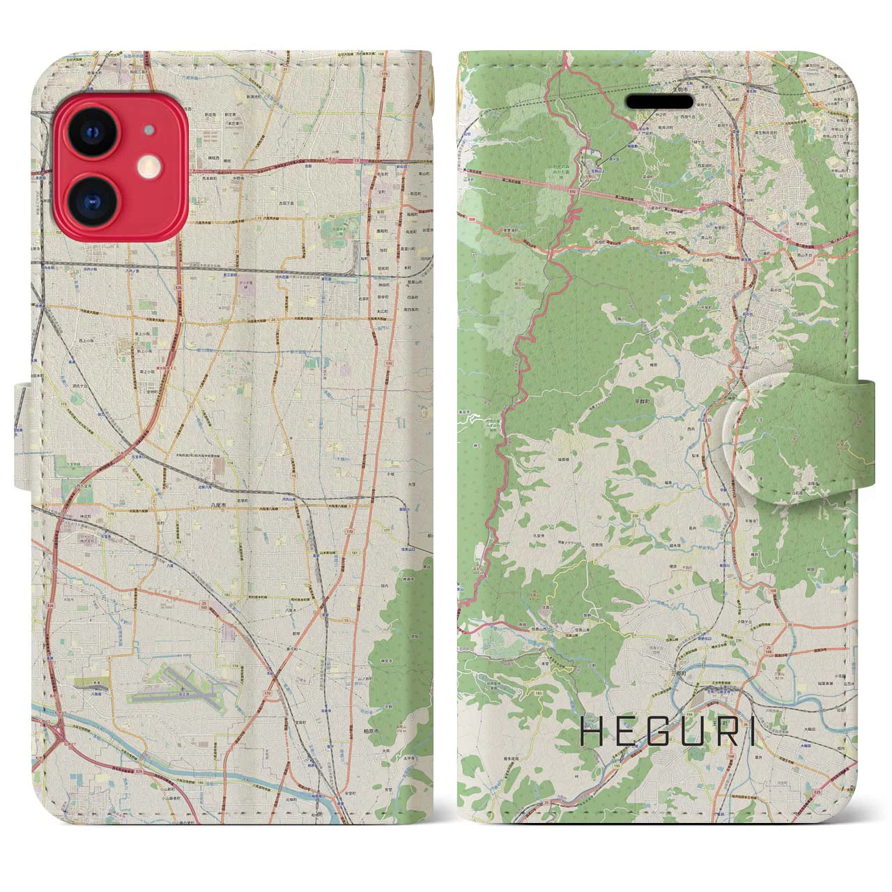【平群(奈良県)】地図柄iPhoneケース(手帳タイプ)ナチュラル・iPhone 11 用