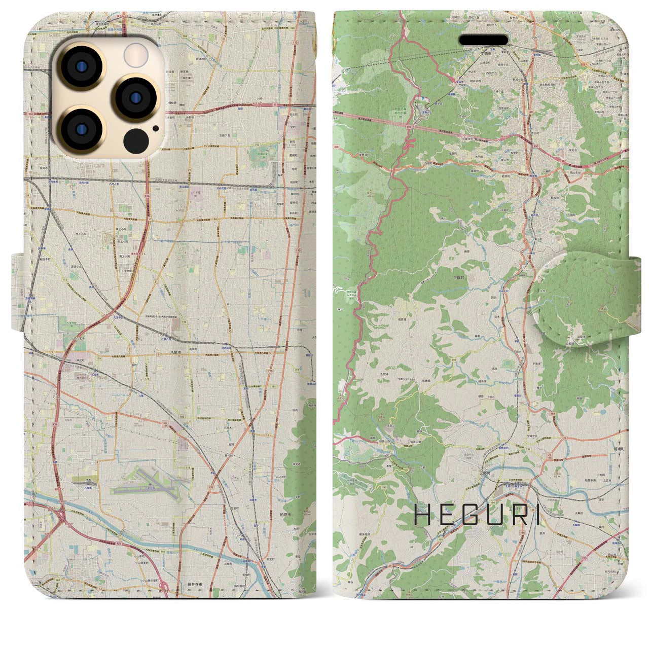 【平群(奈良県)】地図柄iPhoneケース(手帳タイプ)ナチュラル・iPhone 12 Pro Max 用