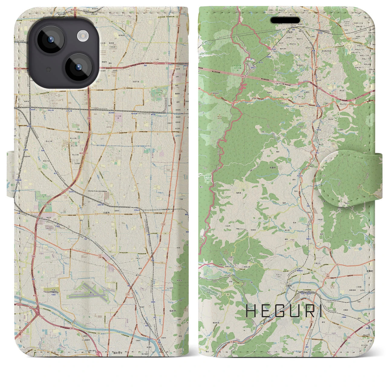 【平群(奈良県)】地図柄iPhoneケース(手帳タイプ)ナチュラル・iPhone 14 Plus 用