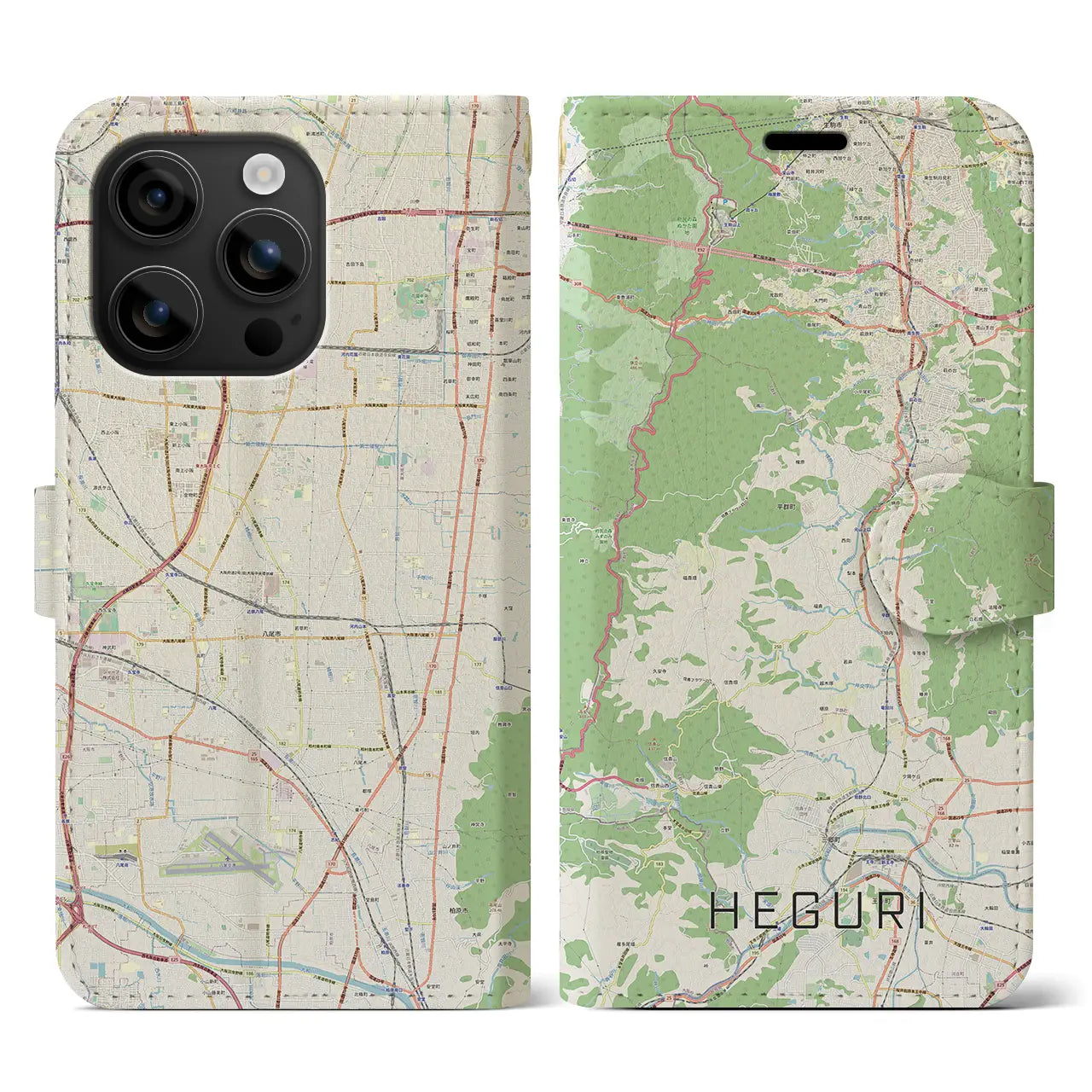 【平群(奈良県)】地図柄iPhoneケース(手帳タイプ)