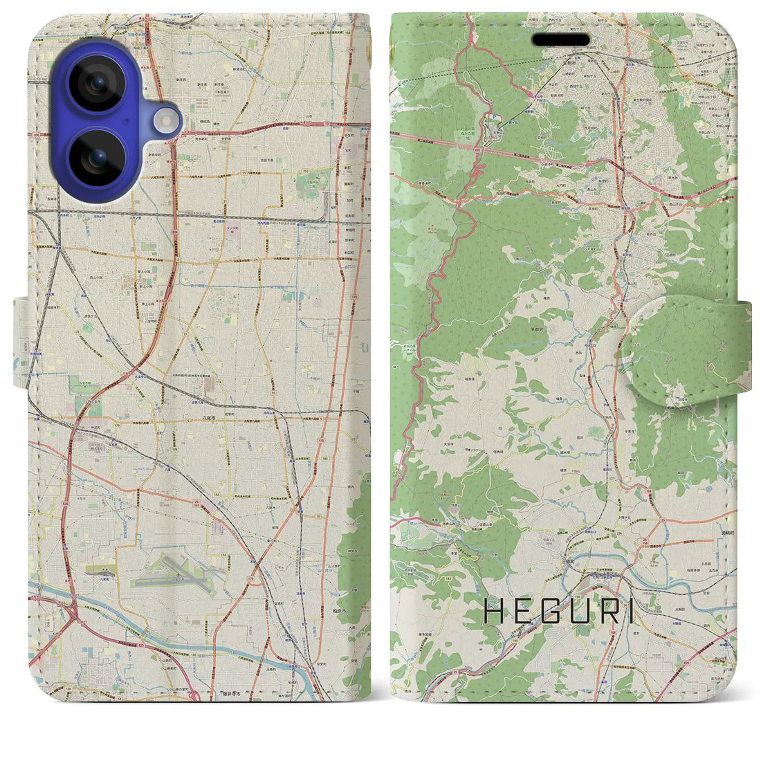 【平群(奈良県)】地図柄iPhoneケース(手帳タイプ)ナチュラル・iPhone 16 Pro Max 用