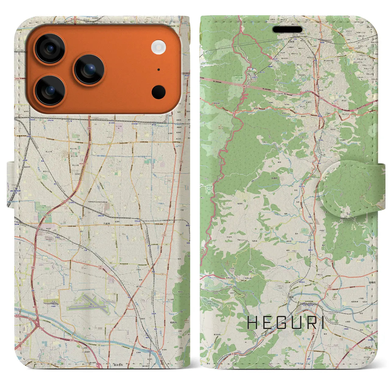 【平群(奈良県)】地図柄iPhoneケース(手帳タイプ)