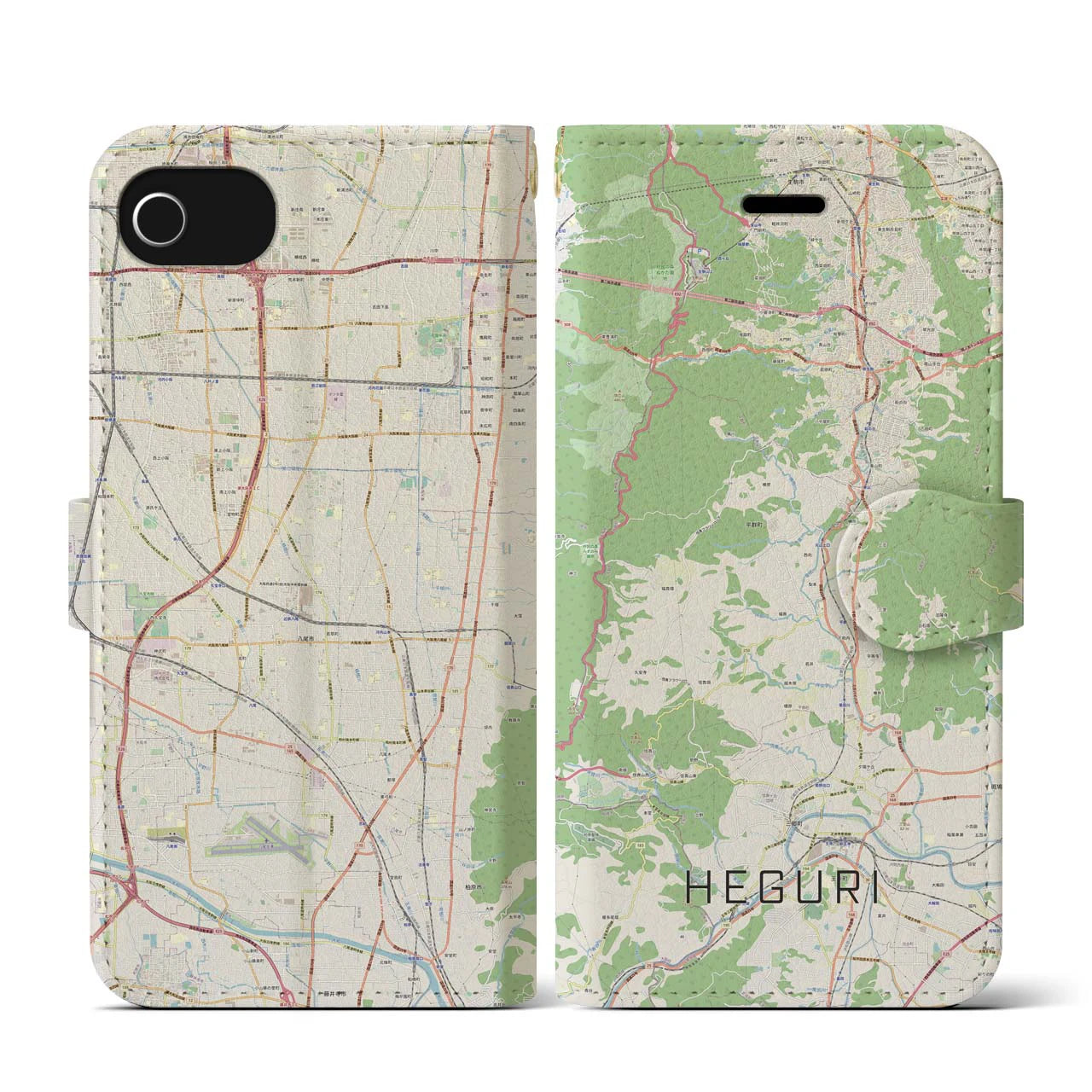 【平群(奈良県)】地図柄iPhoneケース(手帳タイプ)ナチュラル・iPhone SE(第3 / 第2世代) / 8 / 7 / 6s / 6 用