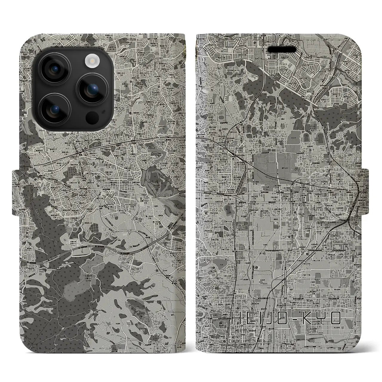 【平城京(奈良県)】地図柄iPhoneケース(手帳タイプ)モノトーン・iPhone 16 用