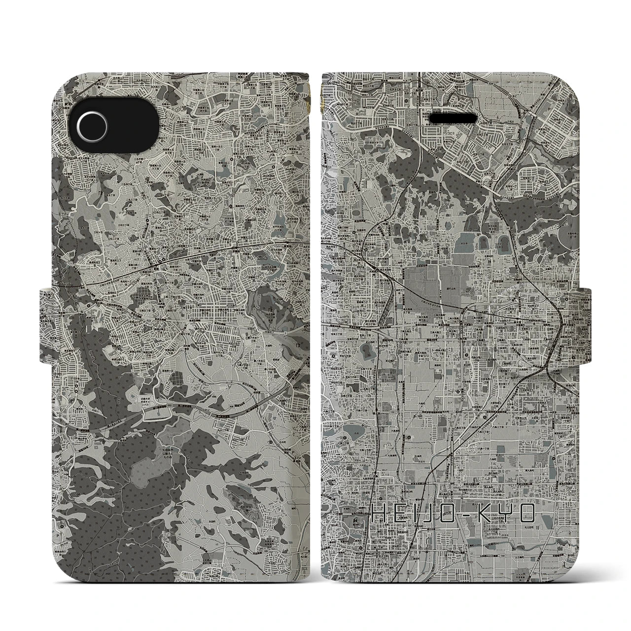 【平城京(奈良県)】地図柄iPhoneケース(手帳タイプ)モノトーン・iPhone SE(第3 / 第2世代) / 8 / 7 / 6s / 6 用