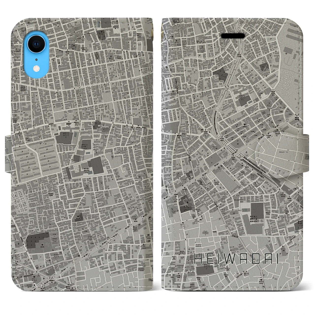 【平和台(東京都)】地図柄iPhoneケース(手帳タイプ)モノトーン・iPhone XR 用