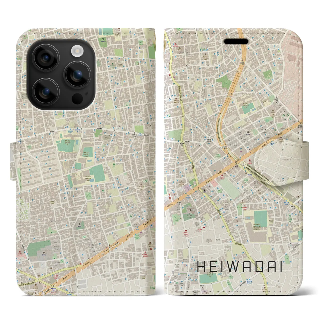 【平和台(東京都)】地図柄iPhoneケース(手帳タイプ)ナチュラル・iPhone 16 用