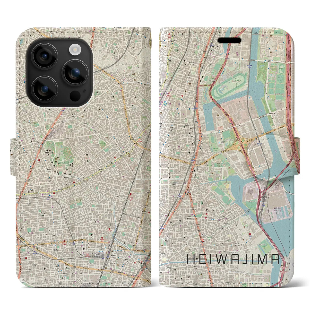 【平和島(東京都)】地図柄iPhoneケース(手帳タイプ)ナチュラル・iPhone 16 用