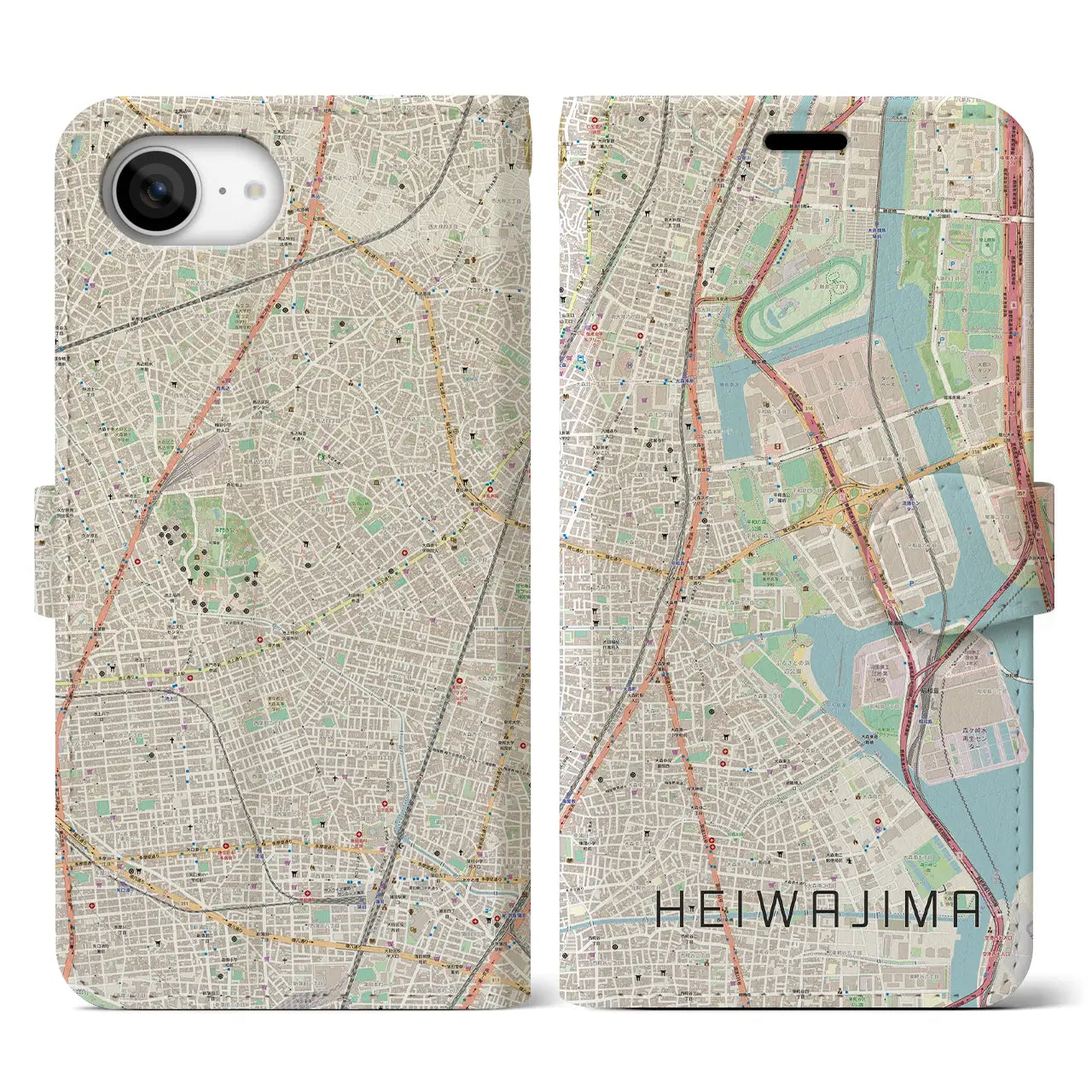 【平和島(東京都)】地図柄iPhoneケース(手帳タイプ)