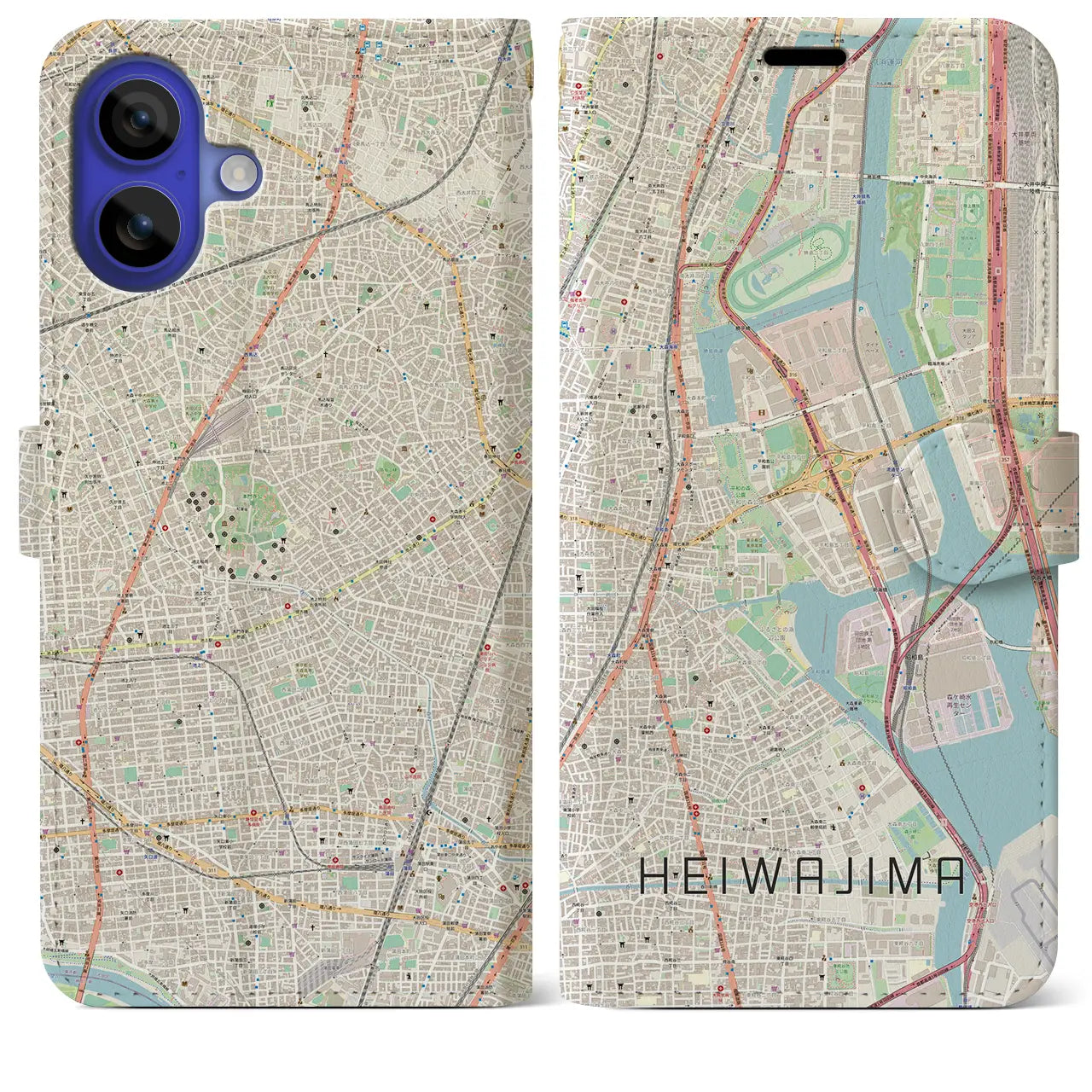 【平和島(東京都)】地図柄iPhoneケース(手帳タイプ)ナチュラル・iPhone 16 Pro Max 用