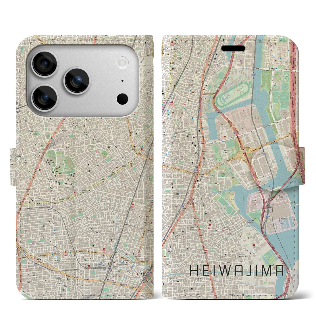 【平和島(東京都)】地図柄iPhoneケース(手帳タイプ)ナチュラル・iPhone 17 Pro Max 用