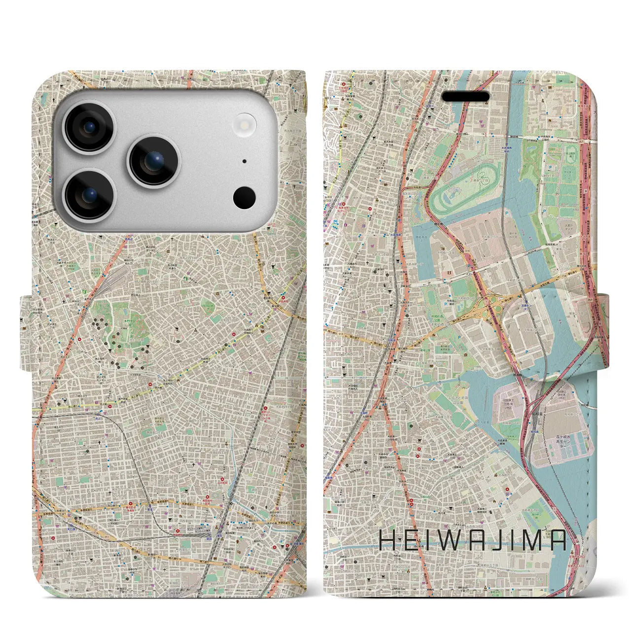 【平和島(東京都)】地図柄iPhoneケース(手帳タイプ)ナチュラル・iPhone 17 Pro Max 用