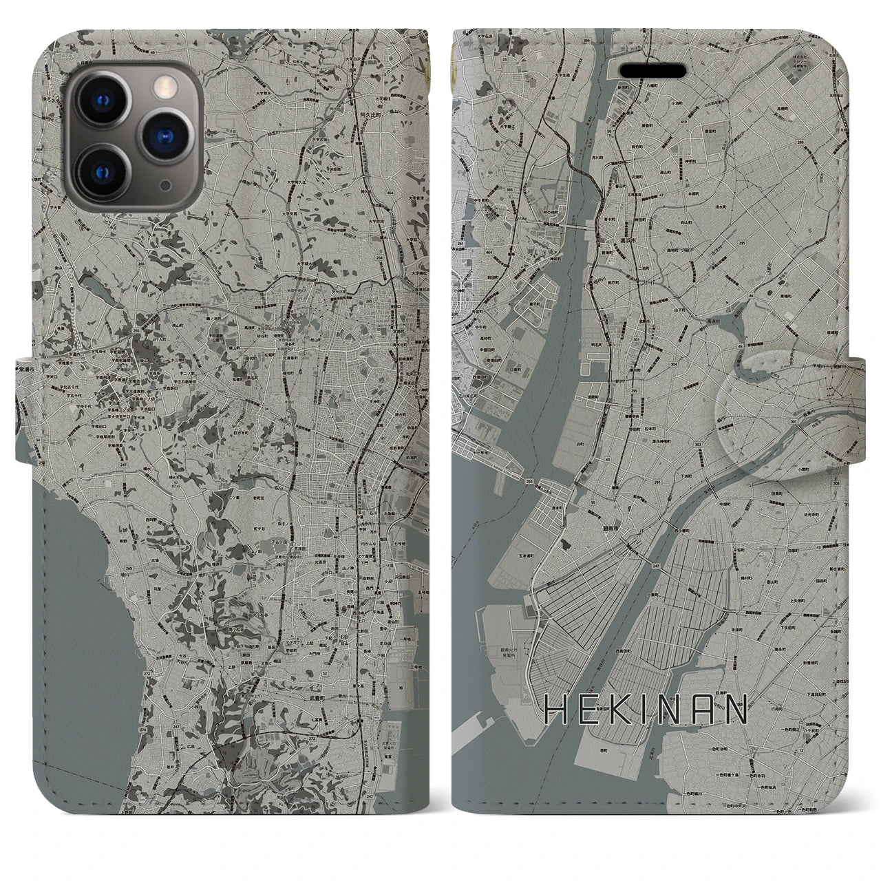 【碧南(愛知県)】地図柄iPhoneケース(手帳タイプ)モノトーン・iPhone 11 Pro Max 用