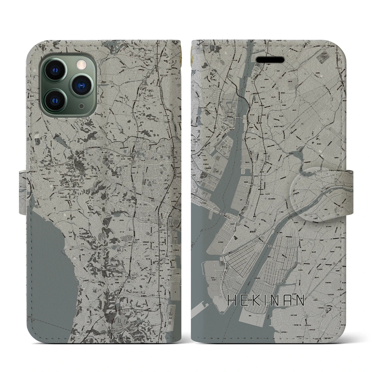 【碧南(愛知県)】地図柄iPhoneケース(手帳タイプ)モノトーン・iPhone 11 Pro 用
