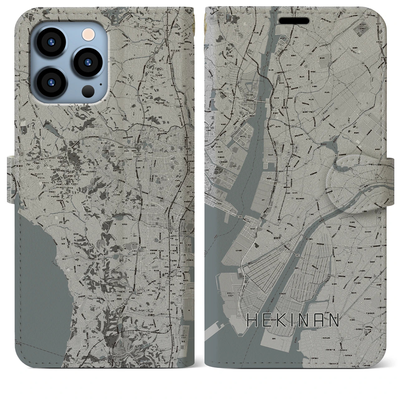 【碧南(愛知県)】地図柄iPhoneケース(手帳タイプ)モノトーン・iPhone 13 Pro Max 用