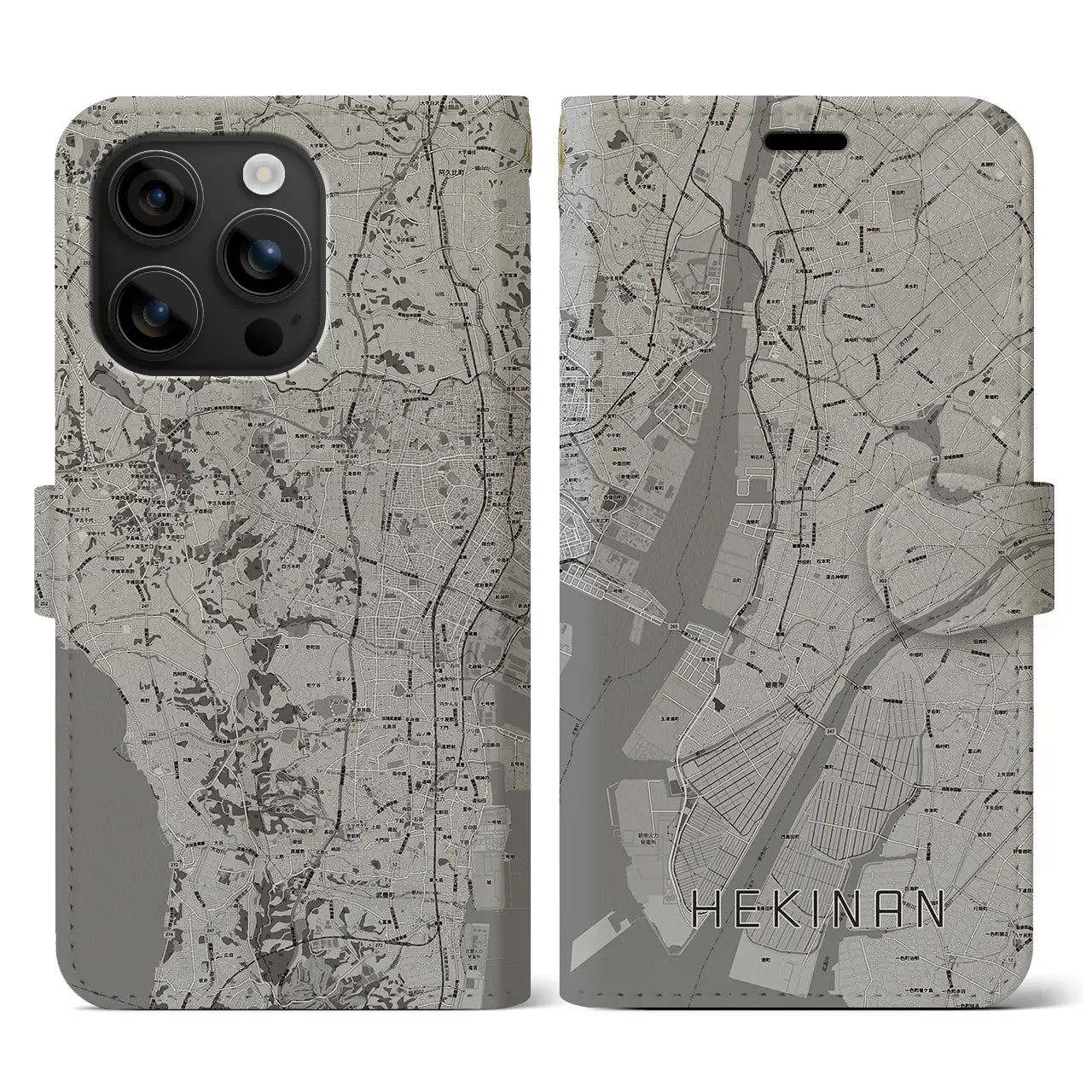 【碧南(愛知県)】地図柄iPhoneケース(手帳タイプ)モノトーン・iPhone 16 用