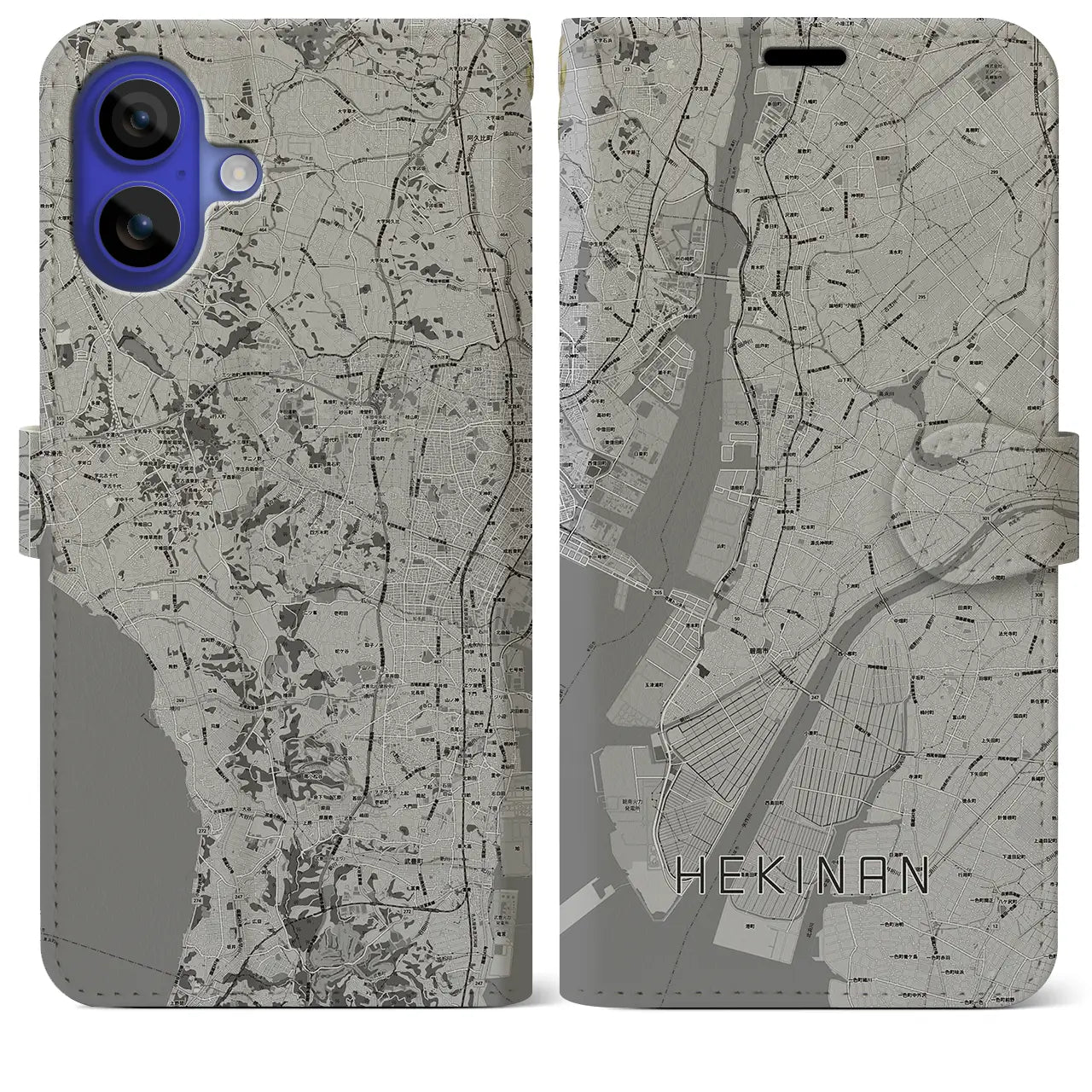 【碧南(愛知県)】地図柄iPhoneケース(手帳タイプ)モノトーン・iPhone 16 Pro Max 用