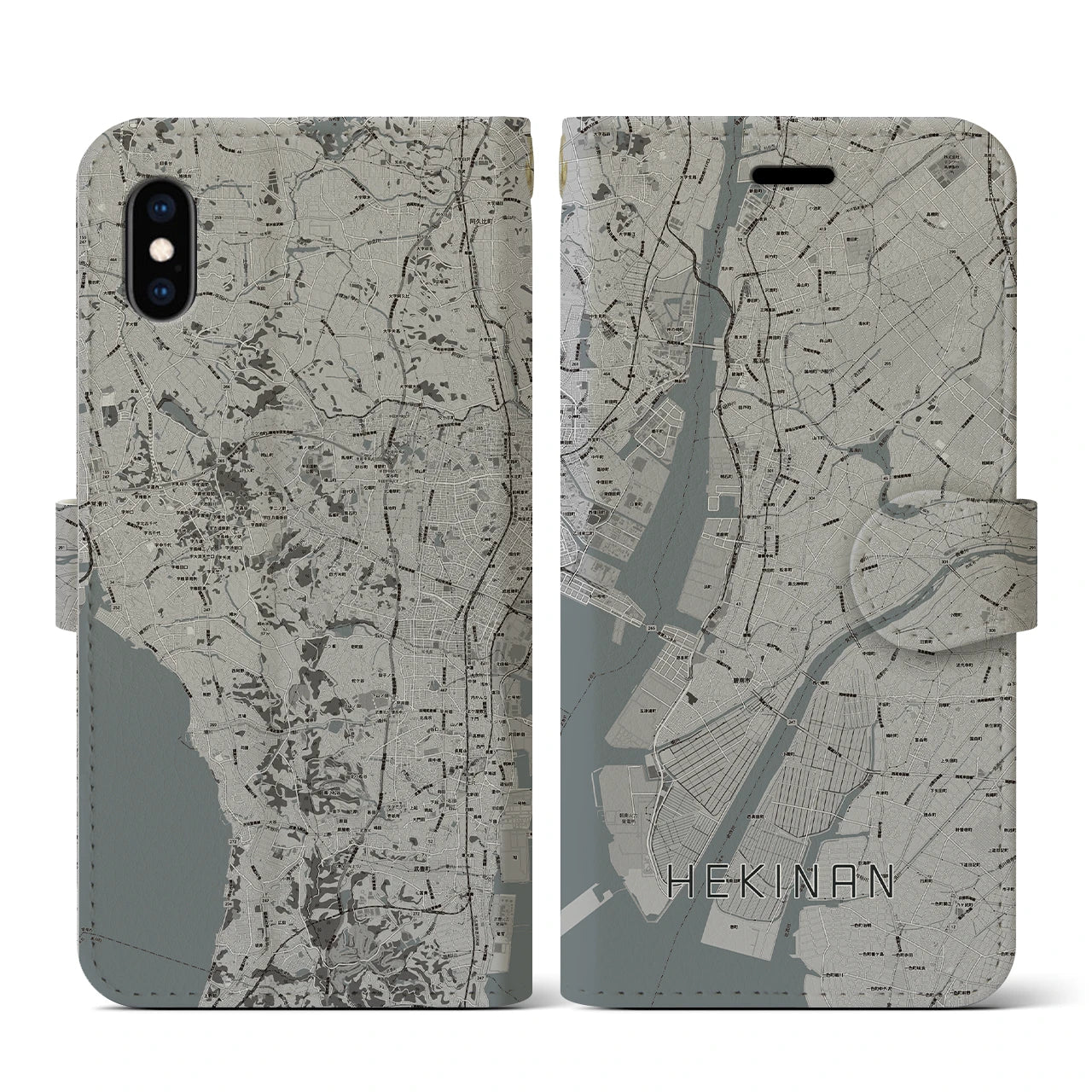 【碧南(愛知県)】地図柄iPhoneケース(手帳タイプ)モノトーン・iPhone XS / X 用