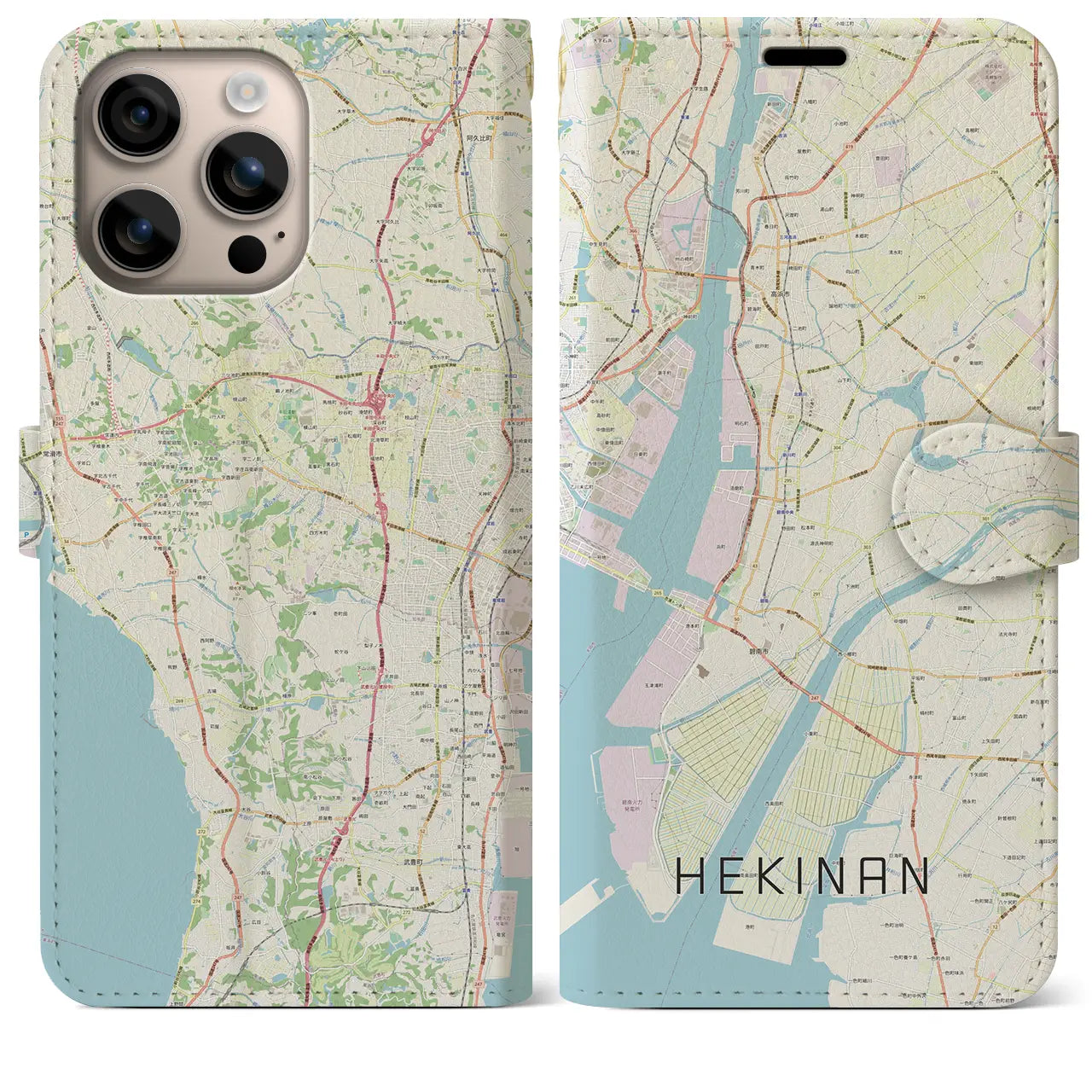 【碧南(愛知県)】地図柄iPhoneケース(手帳タイプ)ナチュラル・iPhone 16 Plus 用
