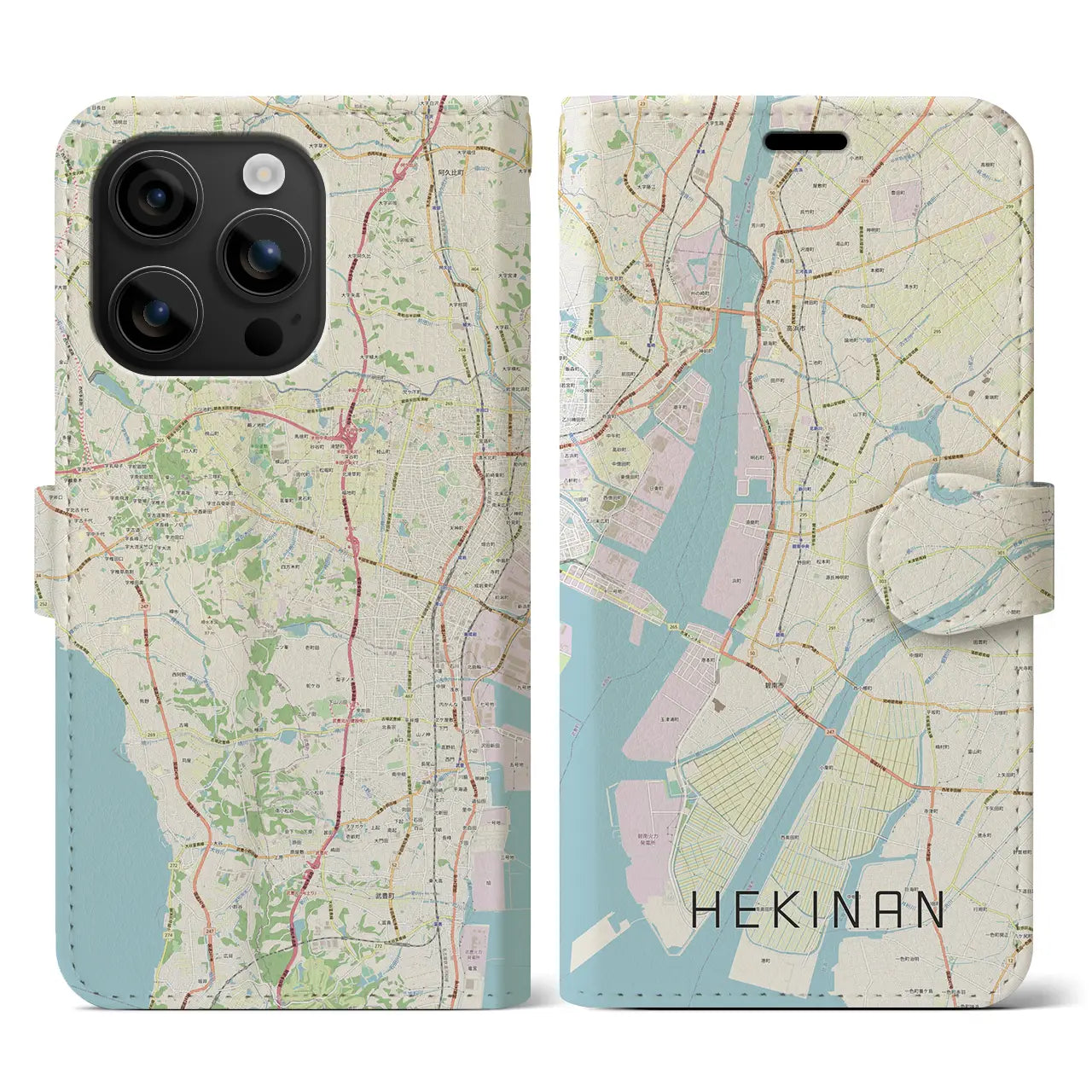 【碧南(愛知県)】地図柄iPhoneケース(手帳タイプ)ナチュラル・iPhone 16 用