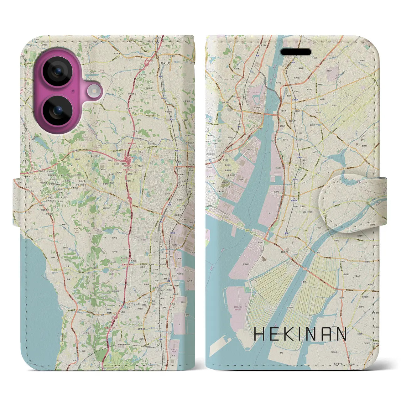 【碧南(愛知県)】地図柄iPhoneケース(手帳タイプ)ナチュラル・iPhone 16 Pro 用