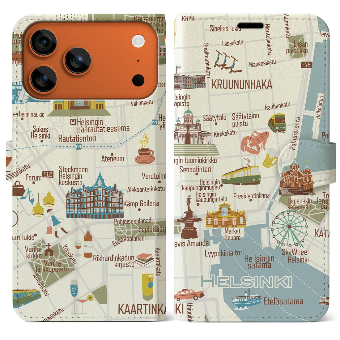 【ヘルシンキ】イラストマップiPhoneケース(手帳タイプ)