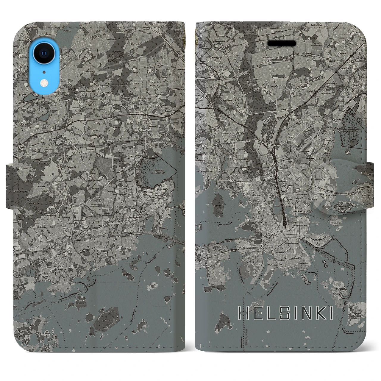 【ヘルシンキ(フィンランド)】地図柄iPhoneケース(手帳タイプ)モノトーン・iPhone XR 用