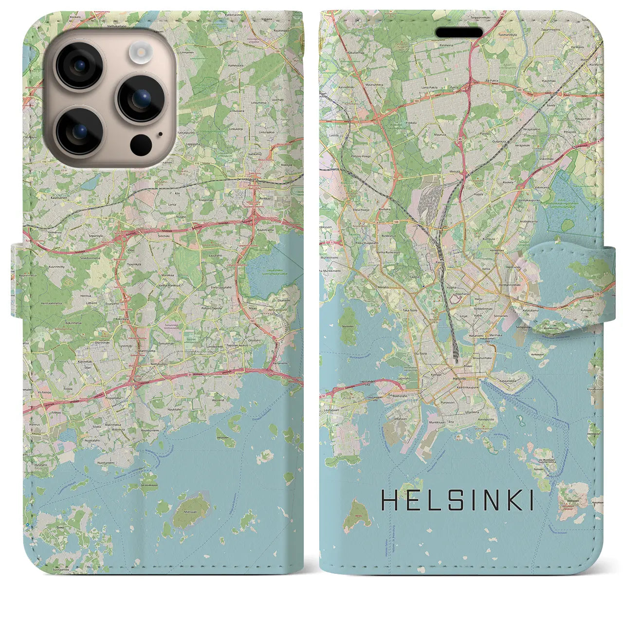 【ヘルシンキ(フィンランド)】地図柄iPhoneケース(手帳タイプ)ナチュラル・iPhone 16 Plus 用