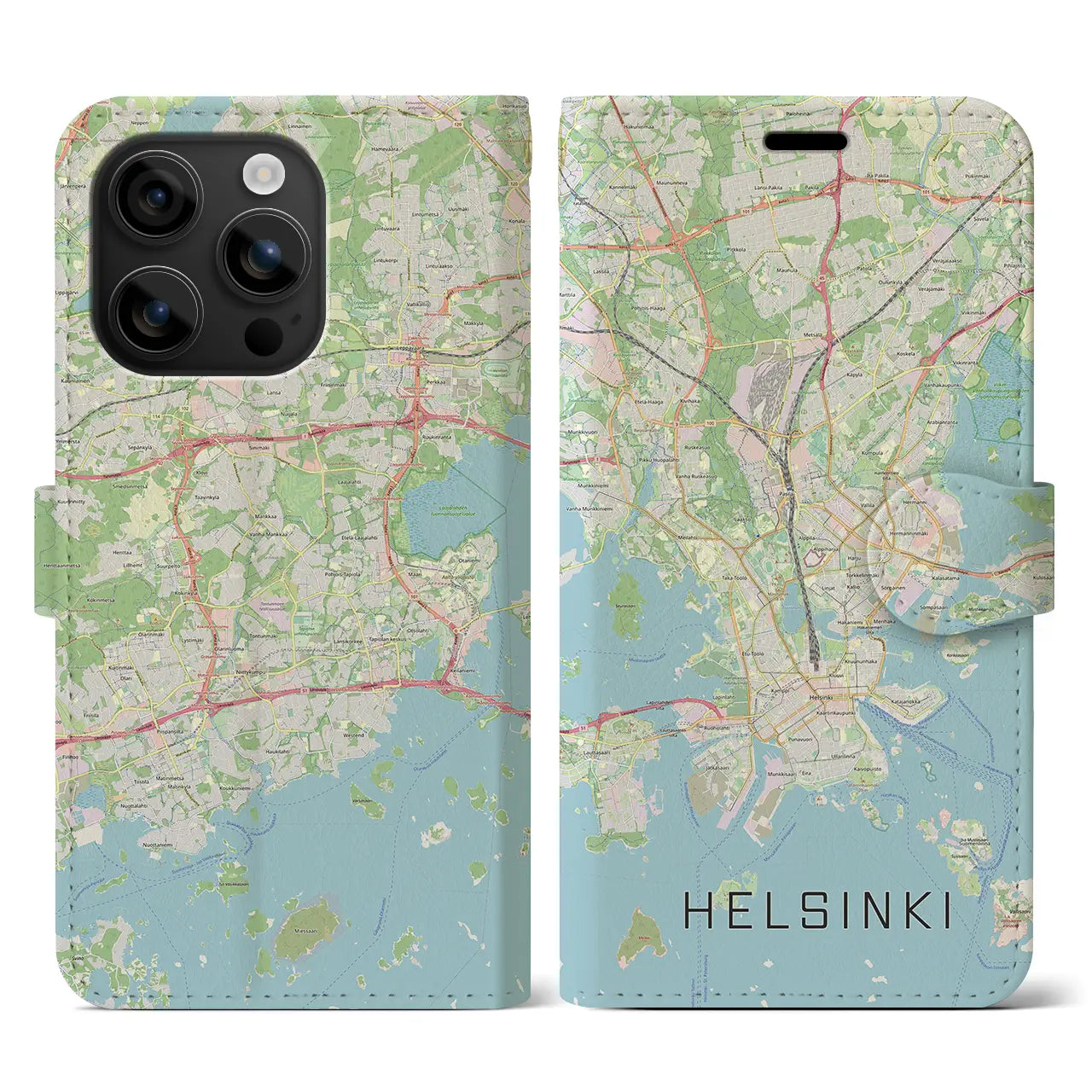 【ヘルシンキ(フィンランド)】地図柄iPhoneケース(手帳タイプ)ナチュラル・iPhone 16 用