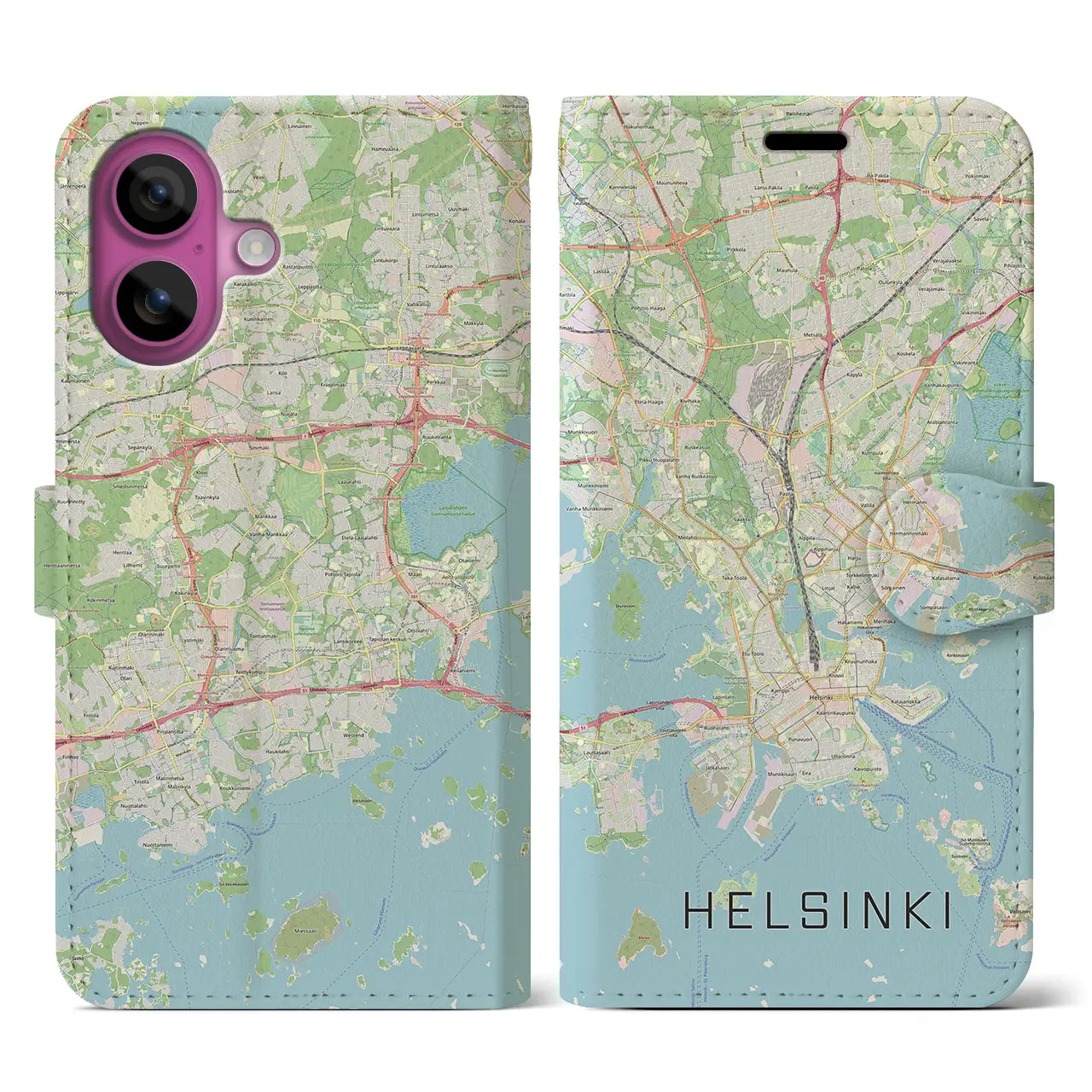 【ヘルシンキ(フィンランド)】地図柄iPhoneケース(手帳タイプ)ナチュラル・iPhone 16 Pro 用