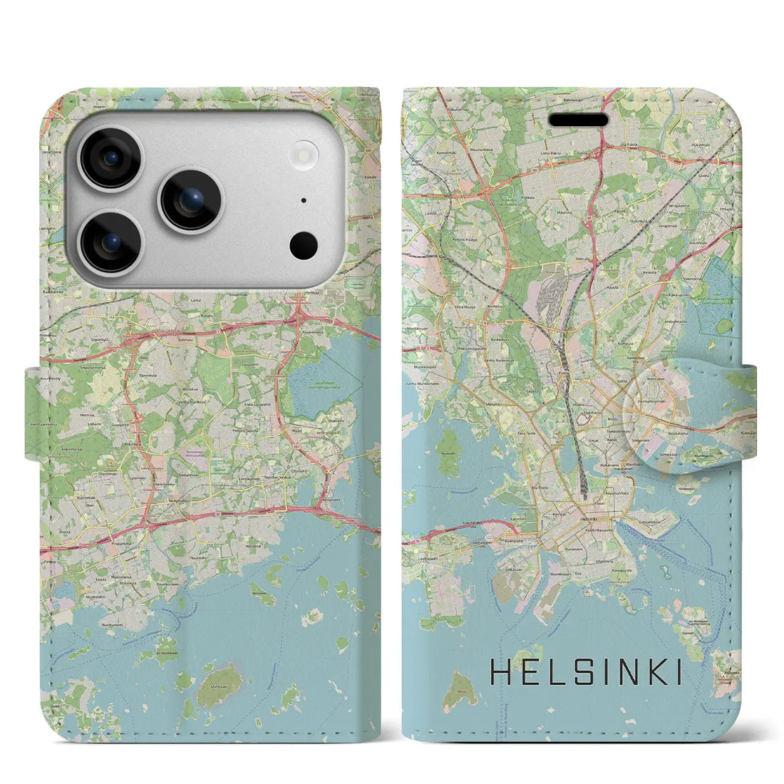 【ヘルシンキ(フィンランド)】地図柄iPhoneケース(手帳タイプ)モノトーン・iPhone 17 Pro Max 用