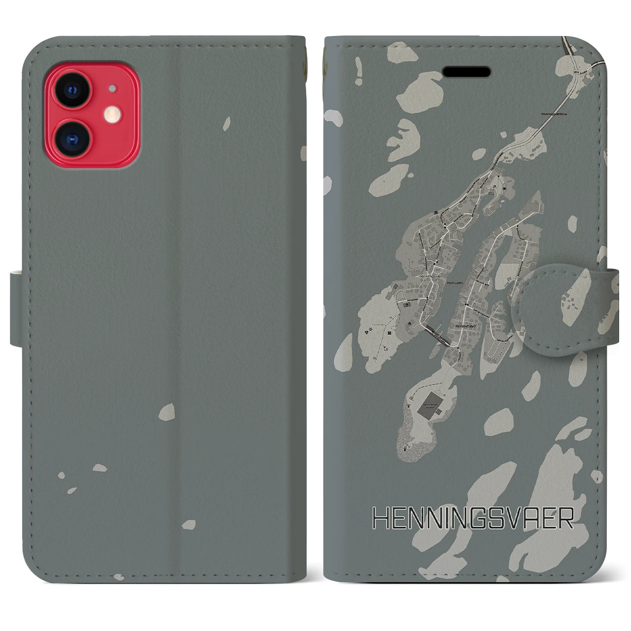 【ヘニングスヴァール(ノルウェー)】地図柄iPhoneケース(手帳タイプ)モノトーン・iPhone 11 用