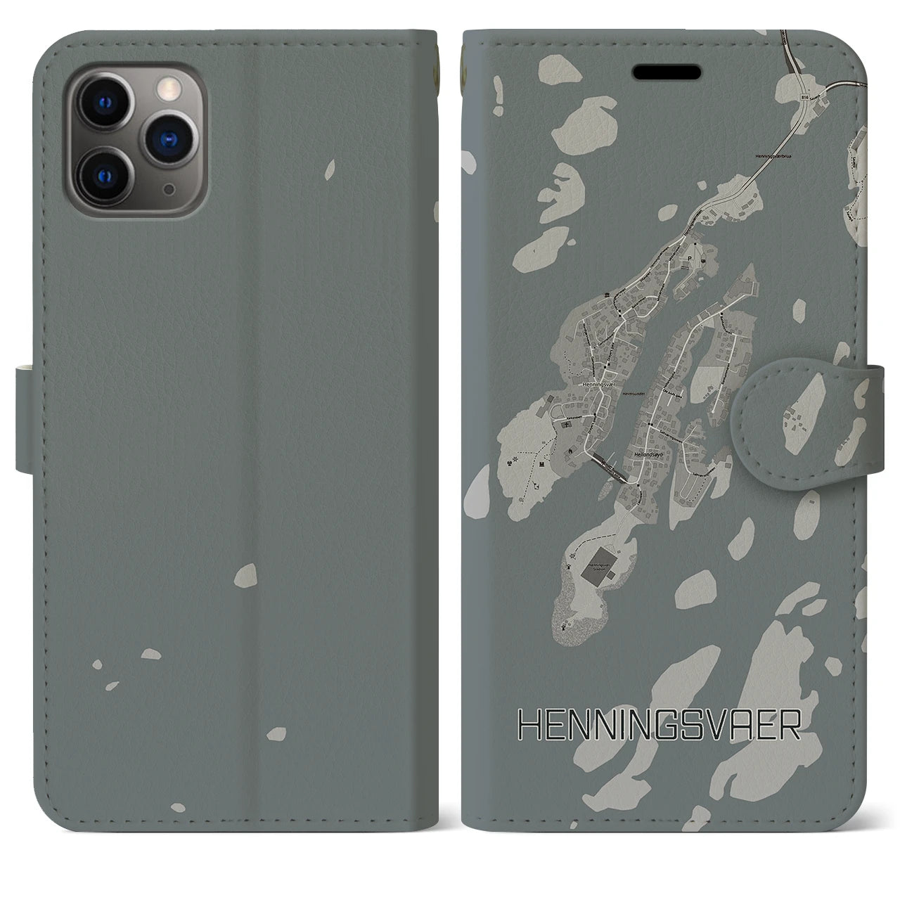 【ヘニングスヴァール(ノルウェー)】地図柄iPhoneケース(手帳タイプ)モノトーン・iPhone 11 Pro Max 用