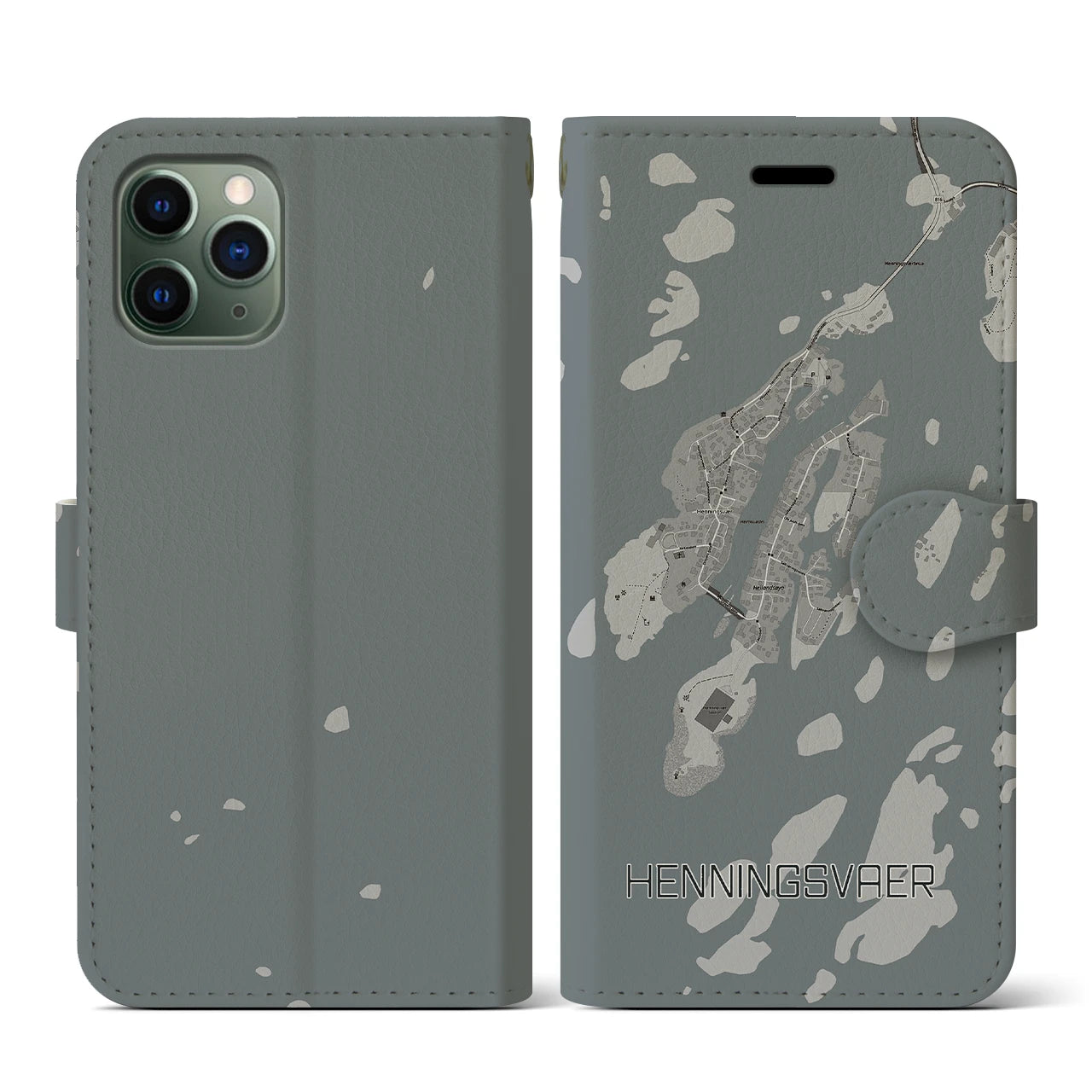 【ヘニングスヴァール(ノルウェー)】地図柄iPhoneケース(手帳タイプ)モノトーン・iPhone 11 Pro 用