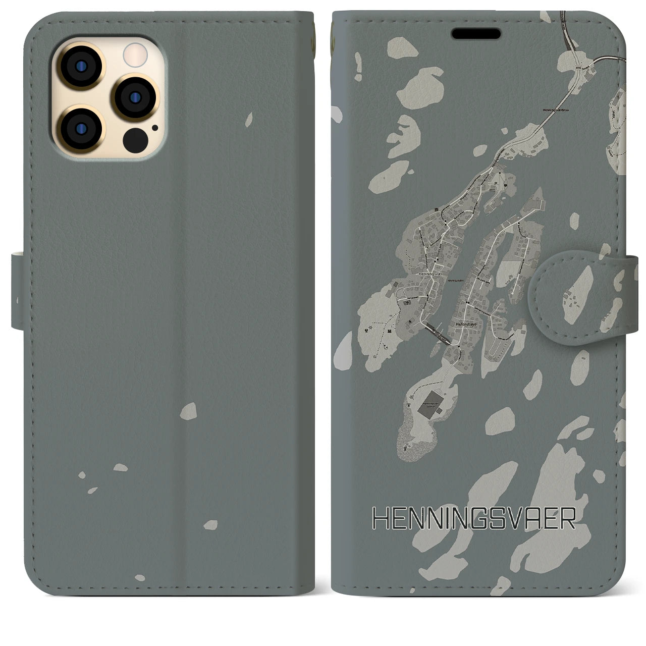 【ヘニングスヴァール(ノルウェー)】地図柄iPhoneケース(手帳タイプ)モノトーン・iPhone 12 Pro Max 用