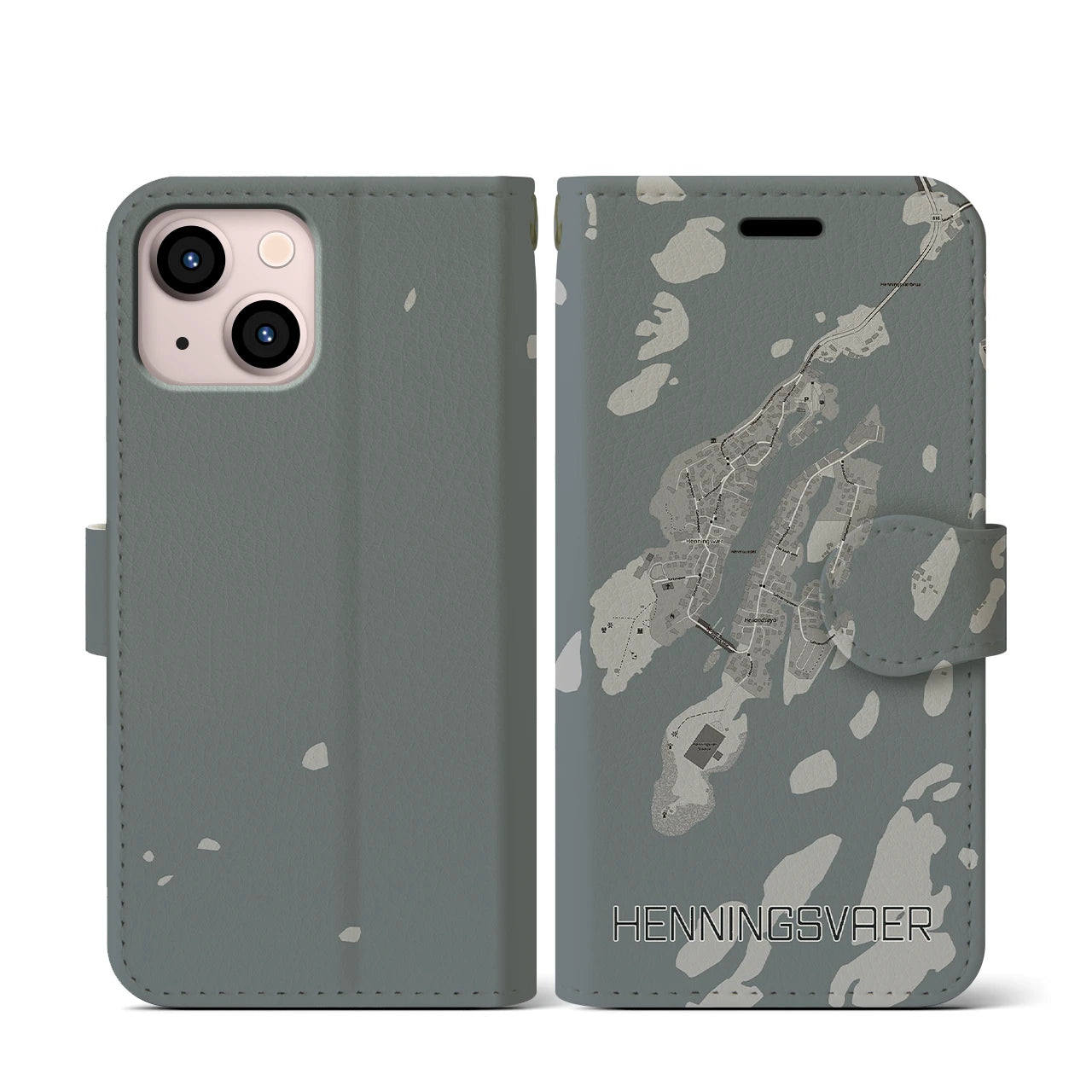 【ヘニングスヴァール(ノルウェー)】地図柄iPhoneケース(手帳タイプ)モノトーン・iPhone 13 mini 用