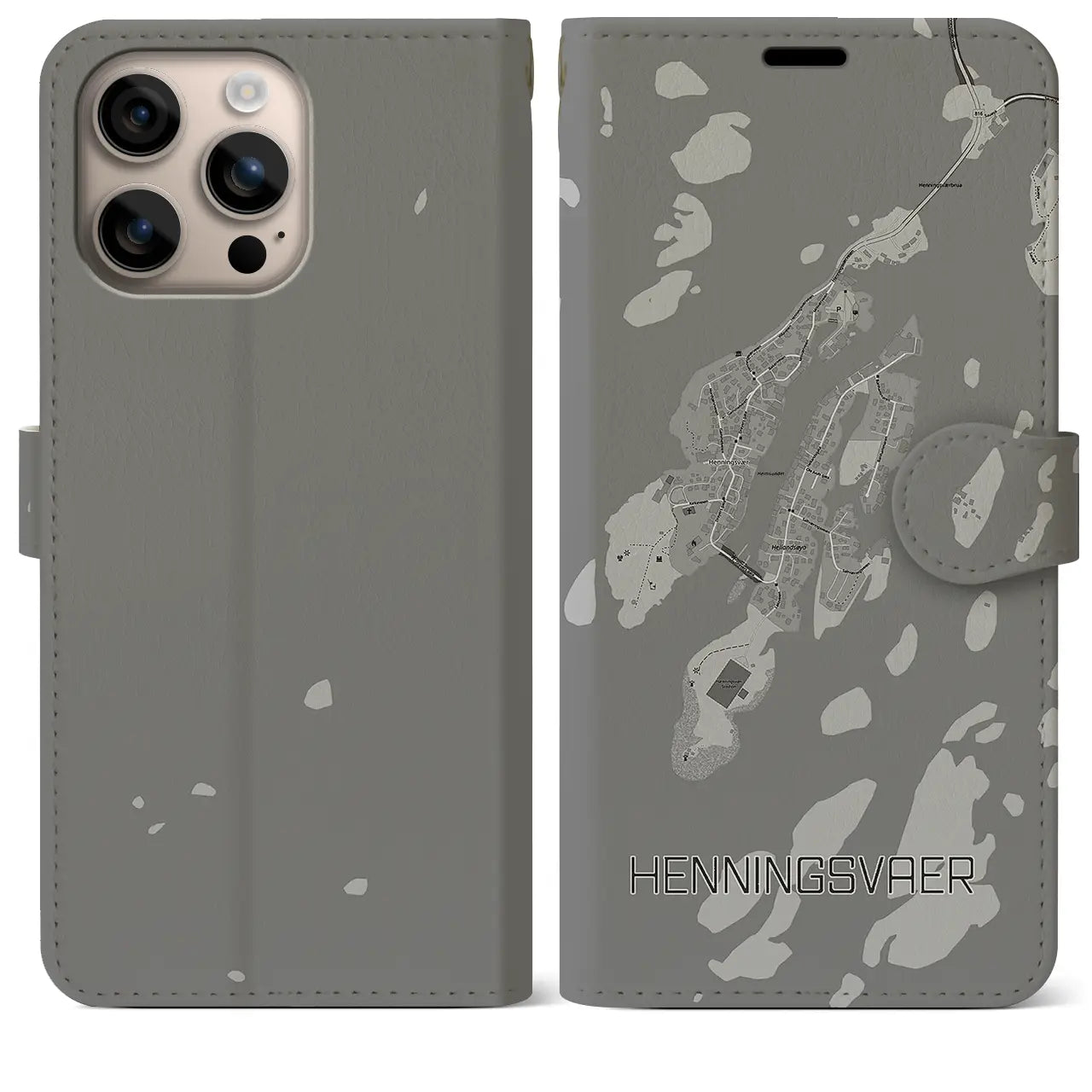 【ヘニングスヴァール(ノルウェー)】地図柄iPhoneケース(手帳タイプ)モノトーン・iPhone 16 Plus 用