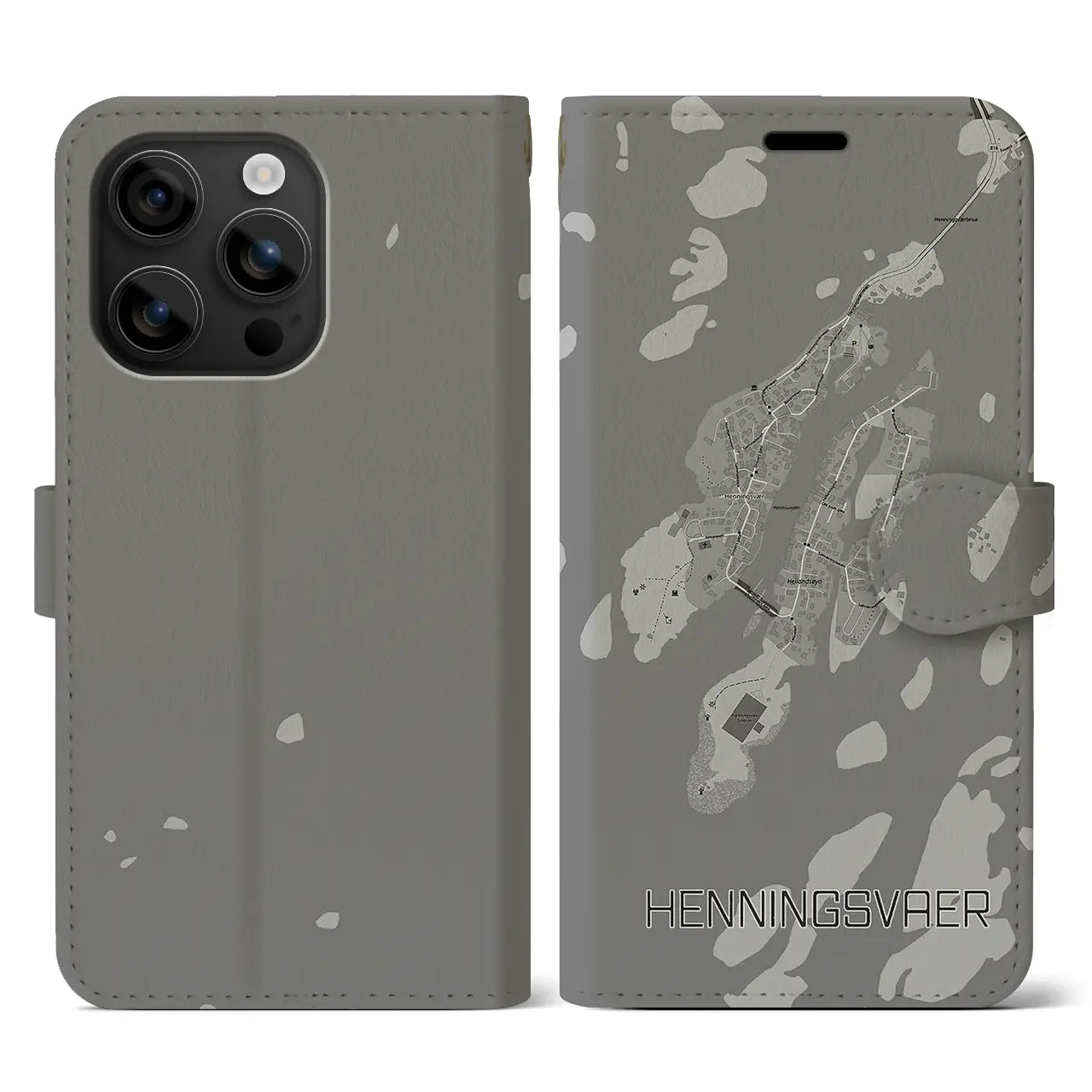 【ヘニングスヴァール(ノルウェー)】地図柄iPhoneケース(手帳タイプ)モノトーン・iPhone 16 用