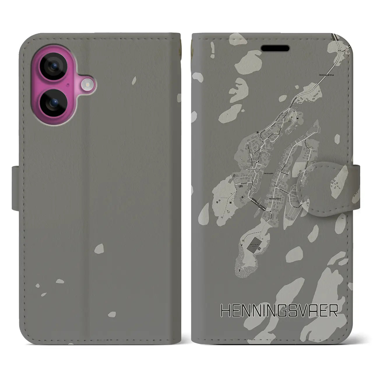 【ヘニングスヴァール(ノルウェー)】地図柄iPhoneケース(手帳タイプ)モノトーン・iPhone 16 Pro 用