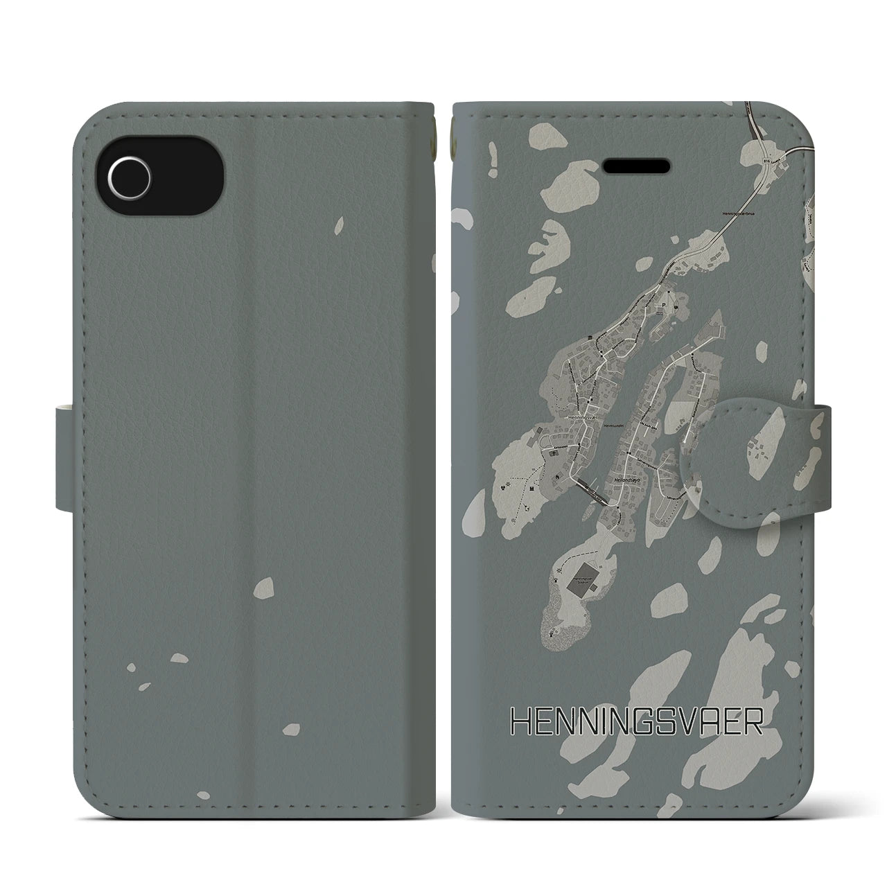 【ヘニングスヴァール(ノルウェー)】地図柄iPhoneケース(手帳タイプ)モノトーン・iPhone SE(第3 / 第2世代) / 8 / 7 / 6s / 6 用
