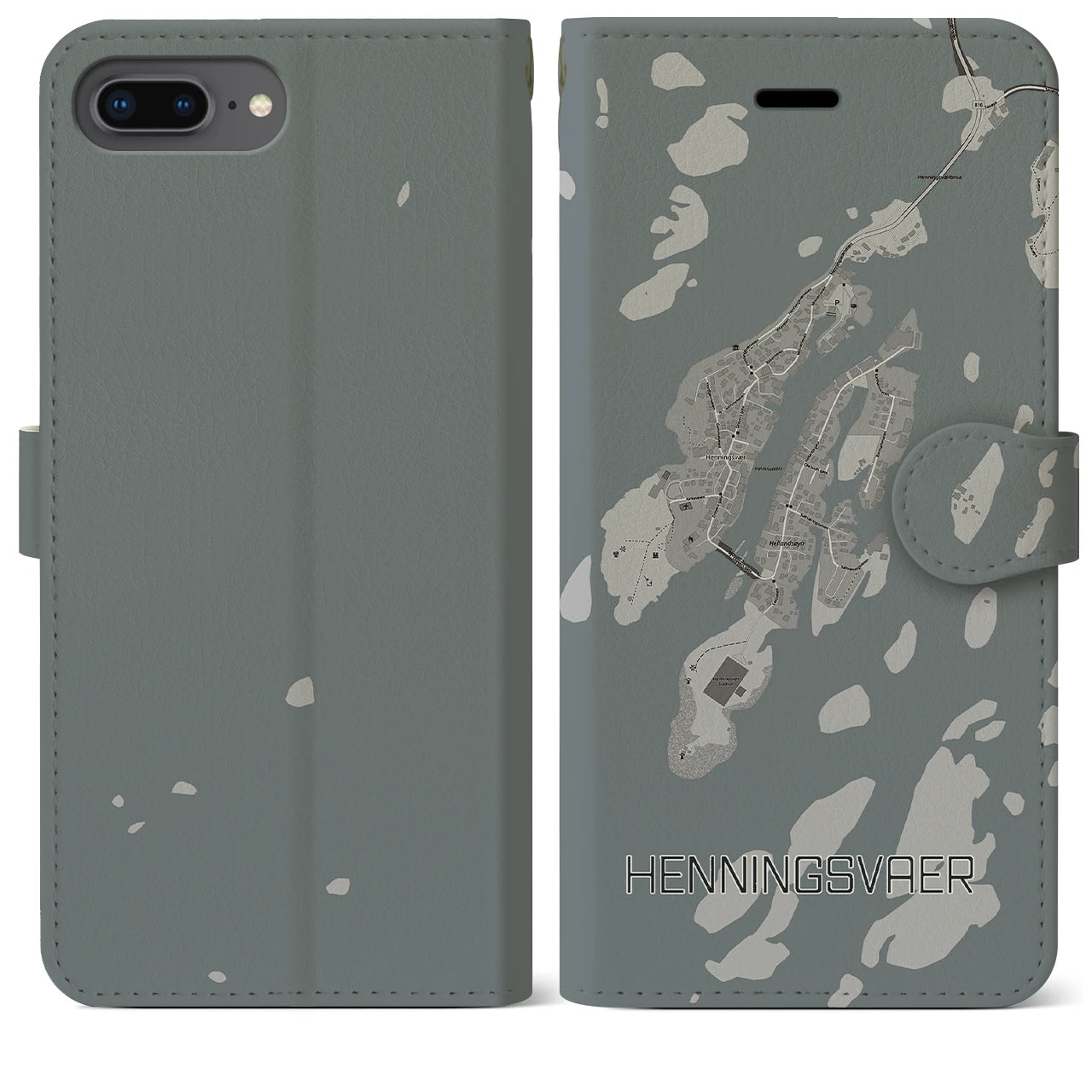 【ヘニングスヴァール(ノルウェー)】地図柄iPhoneケース(手帳タイプ)モノトーン・iPhone 8Plus /7Plus / 6sPlus / 6Plus 用