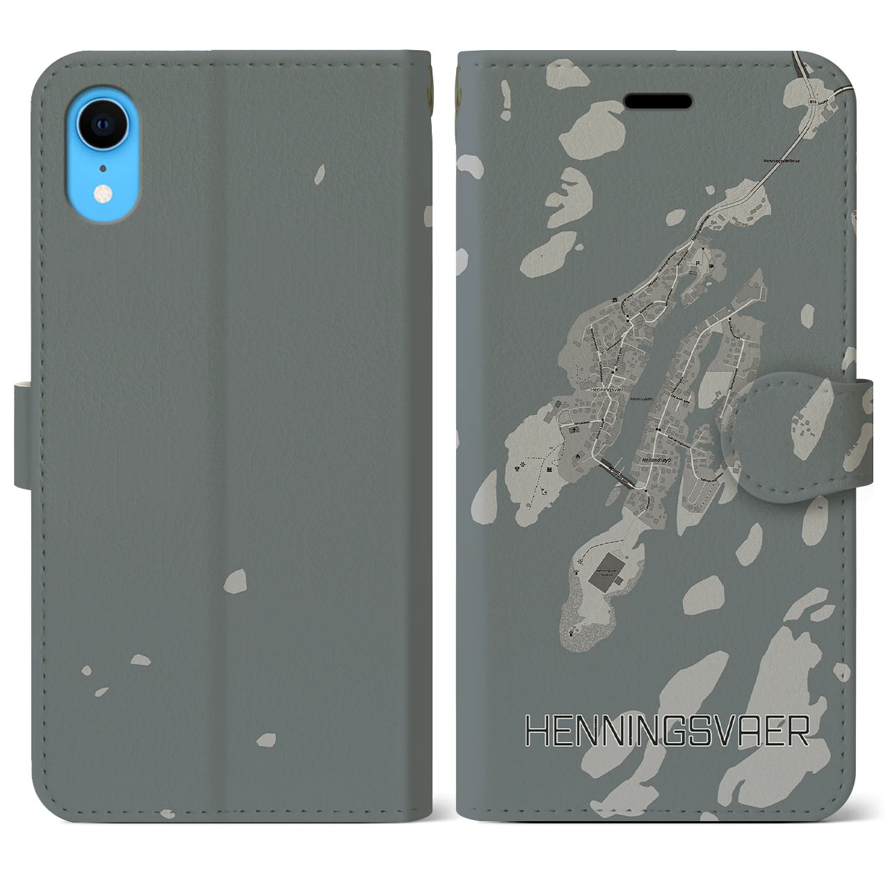 【ヘニングスヴァール(ノルウェー)】地図柄iPhoneケース(手帳タイプ)モノトーン・iPhone XR 用