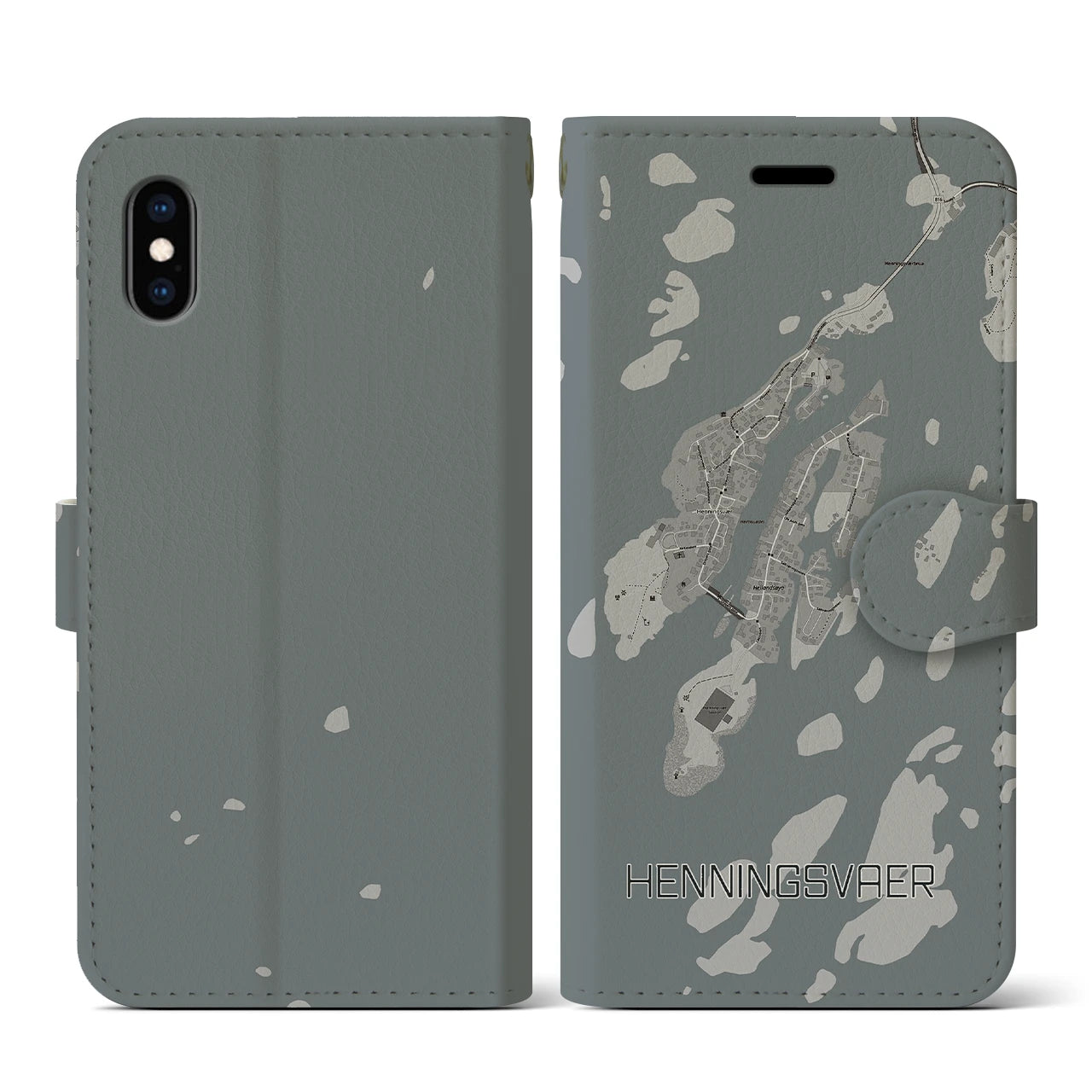 【ヘニングスヴァール(ノルウェー)】地図柄iPhoneケース(手帳タイプ)モノトーン・iPhone XS / X 用